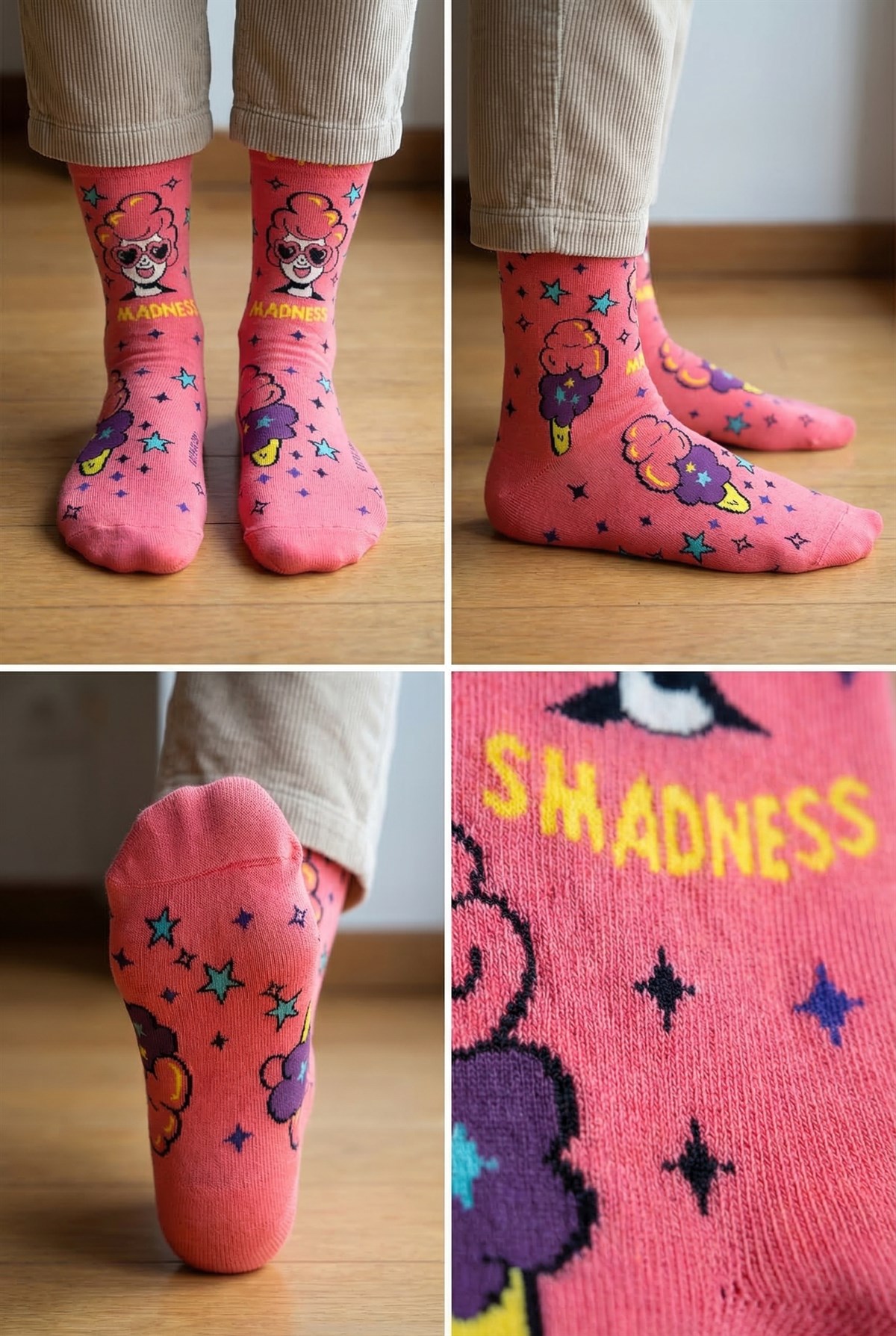 Unisex PopArt Desenli Çorap Koyu Pembe
