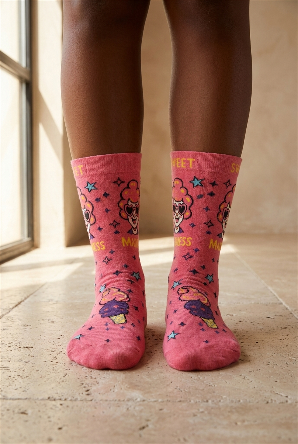Unisex PopArt Desenli Çorap Koyu Pembe
