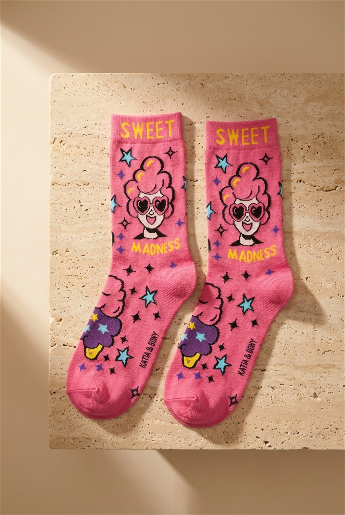 Unisex PopArt Desenli Çorap Koyu Pembe