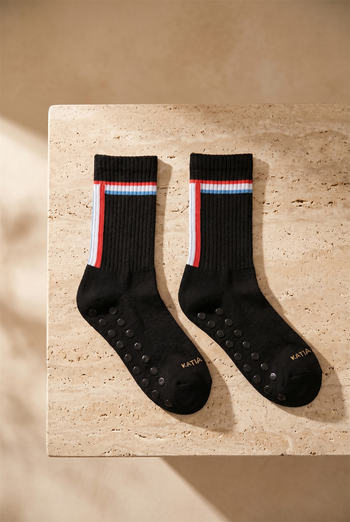 Unisex Renkli Şeritli Siyah Padel Soket Çorap