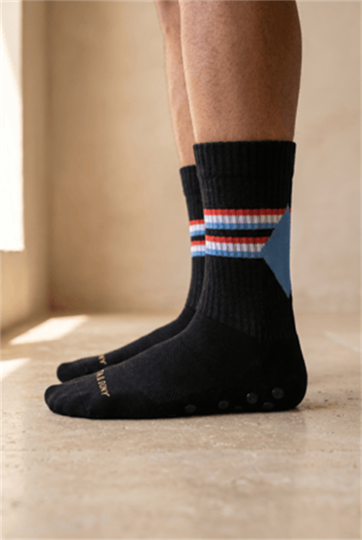 Unisex Şeritli Padel Siyah Soket Çorap