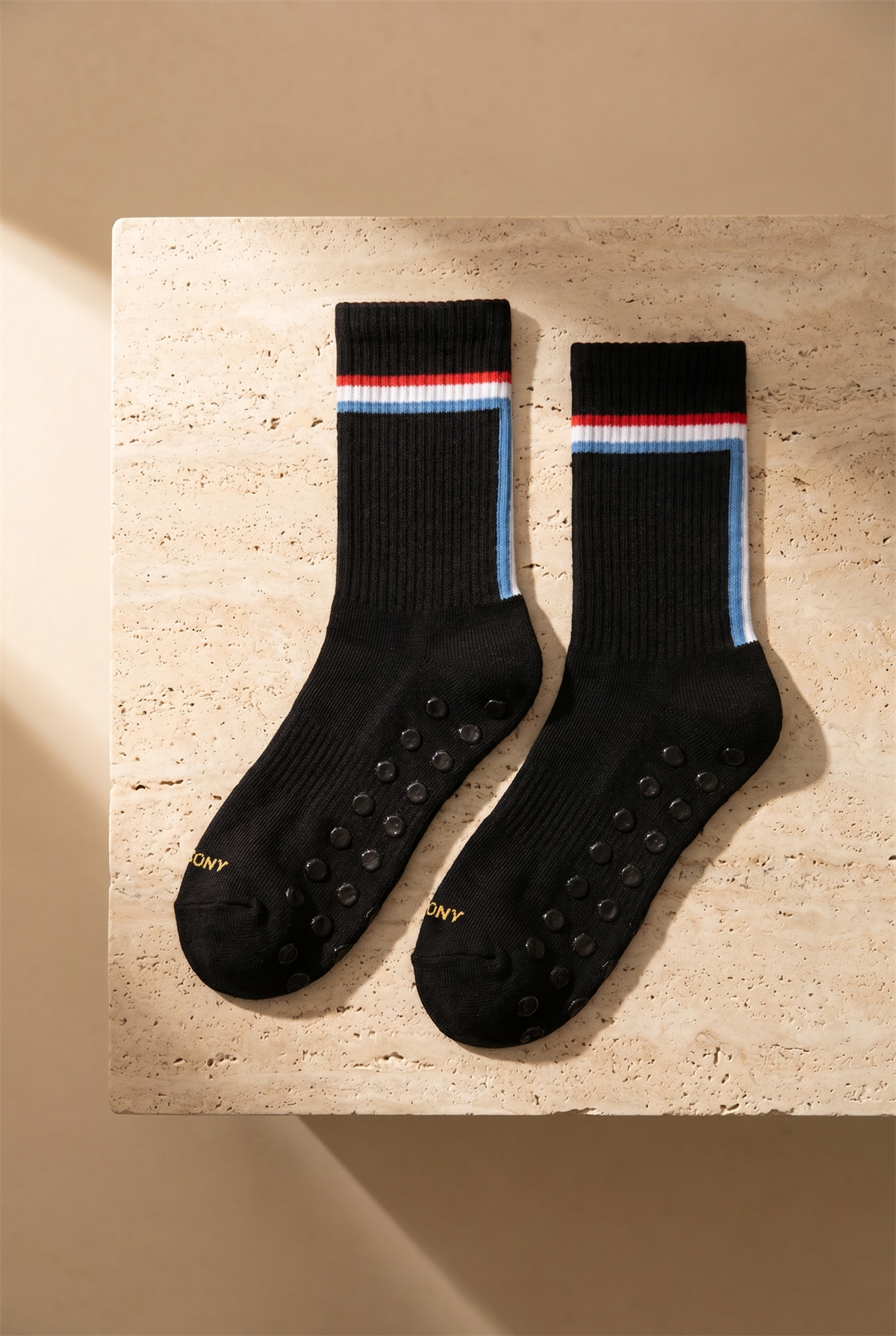 Unisex Şeritli Padel Siyah Soket Çorap