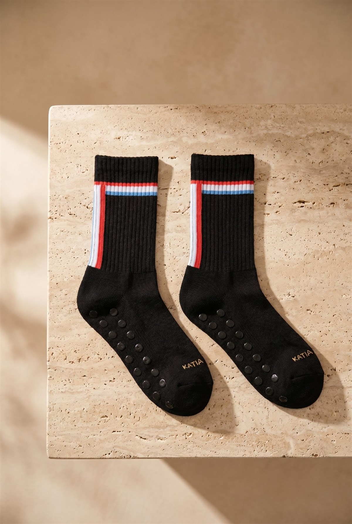 Unisex Şeritli Padel Siyah Soket Çorap