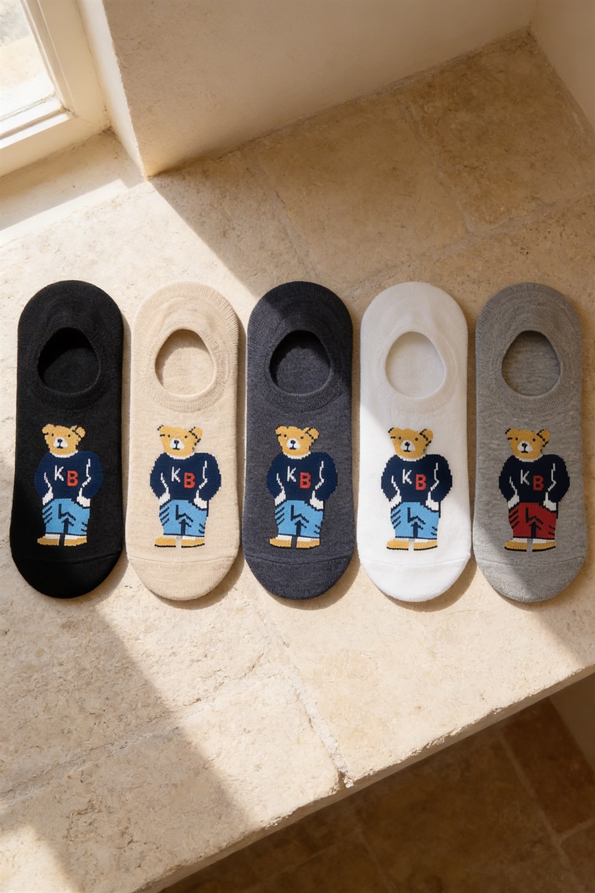 Unisex Teddy Desenli 5li Sneaker Çorap