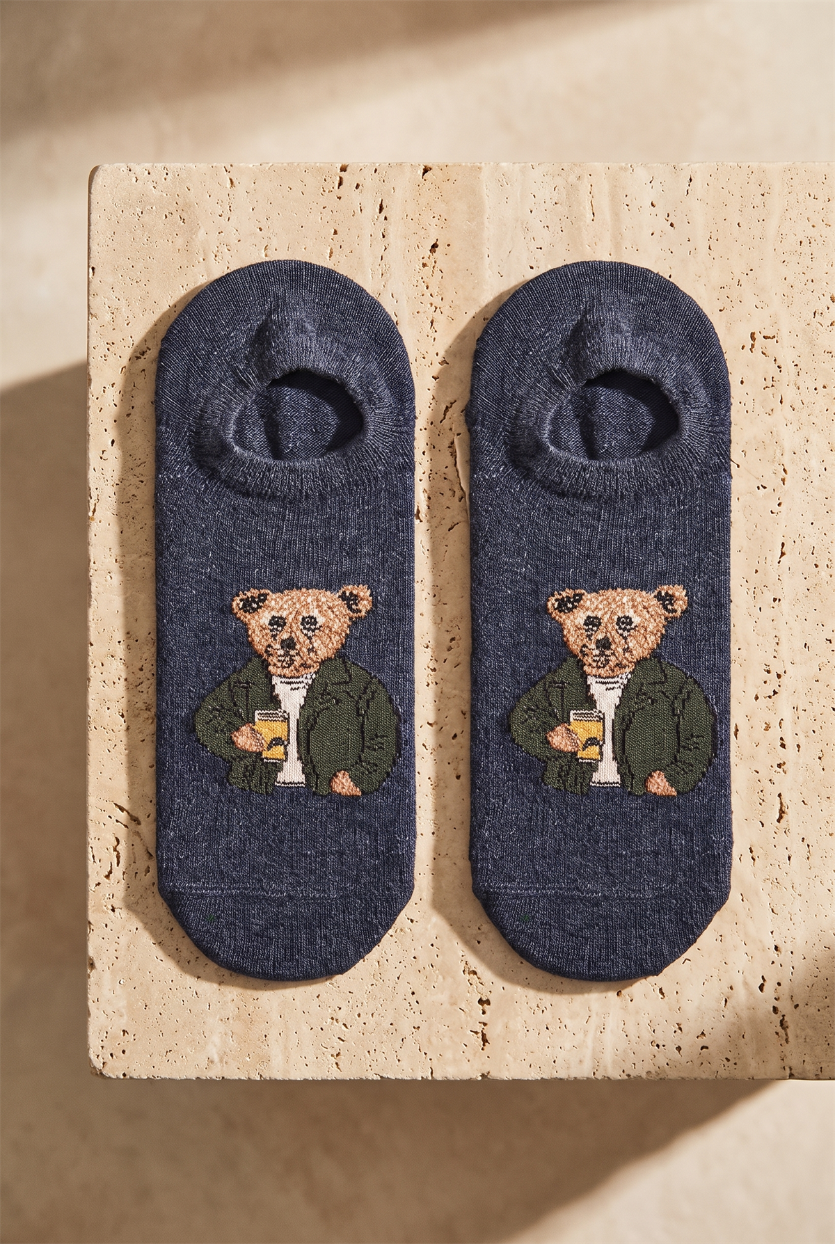Unisex Teddy Desenli Görünmez Çorap Lacivert