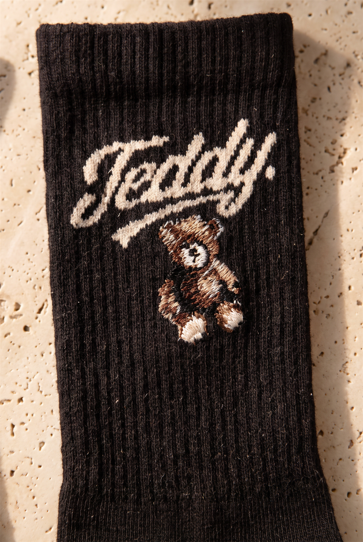 Unisex Teddy Desenli Pamuklu Koyu Kahve Soket Çorap