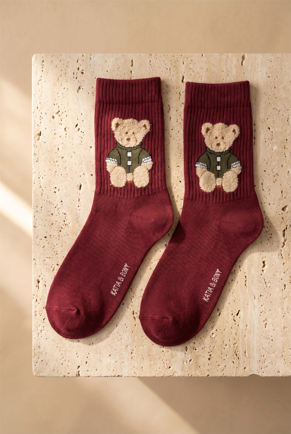 Unisex Teddy Desenli Soket Çorap Bordo