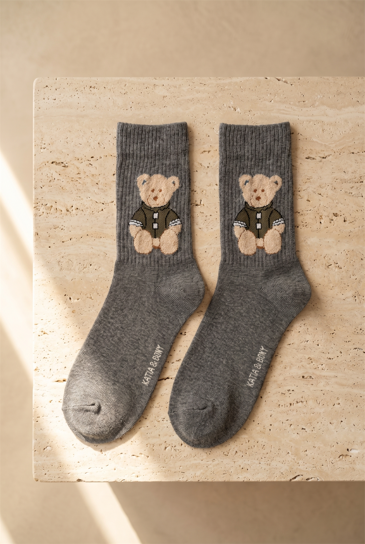 Unisex Teddy Desenli Soket Çorap Gri