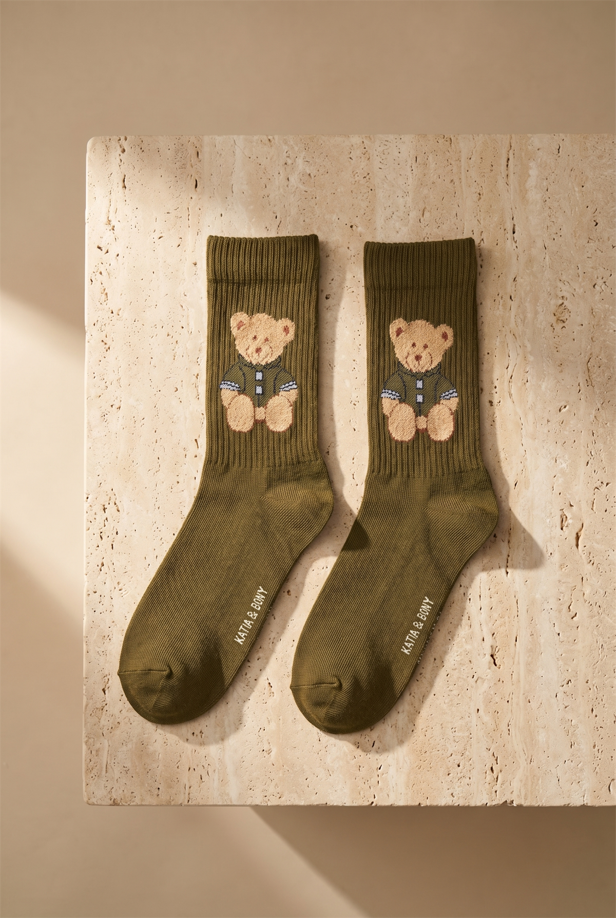 Unisex Teddy Desenli Soket Çorap Haki