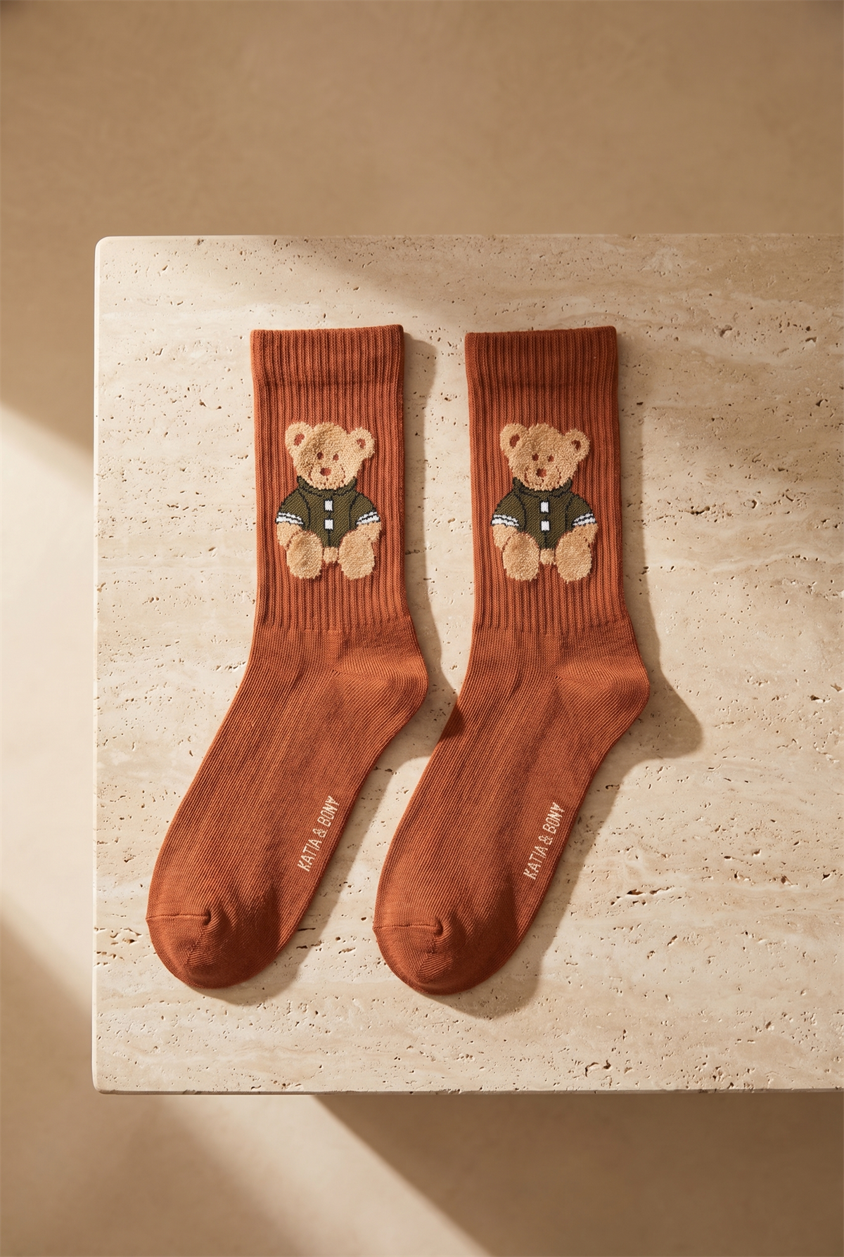 Unisex Teddy Desenli Soket Çorap Kahverengi
