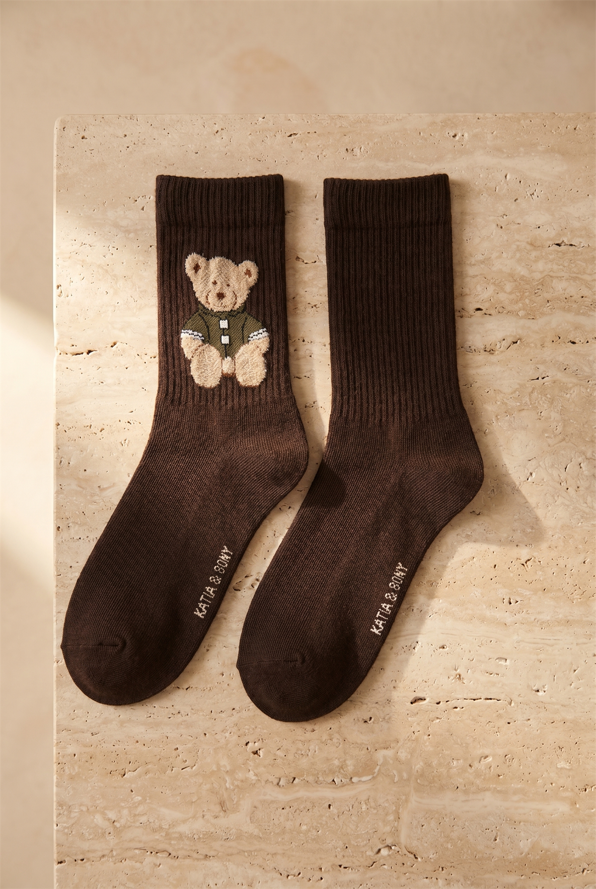 Unisex Teddy Desenli Soket Çorap Koyu Kahve