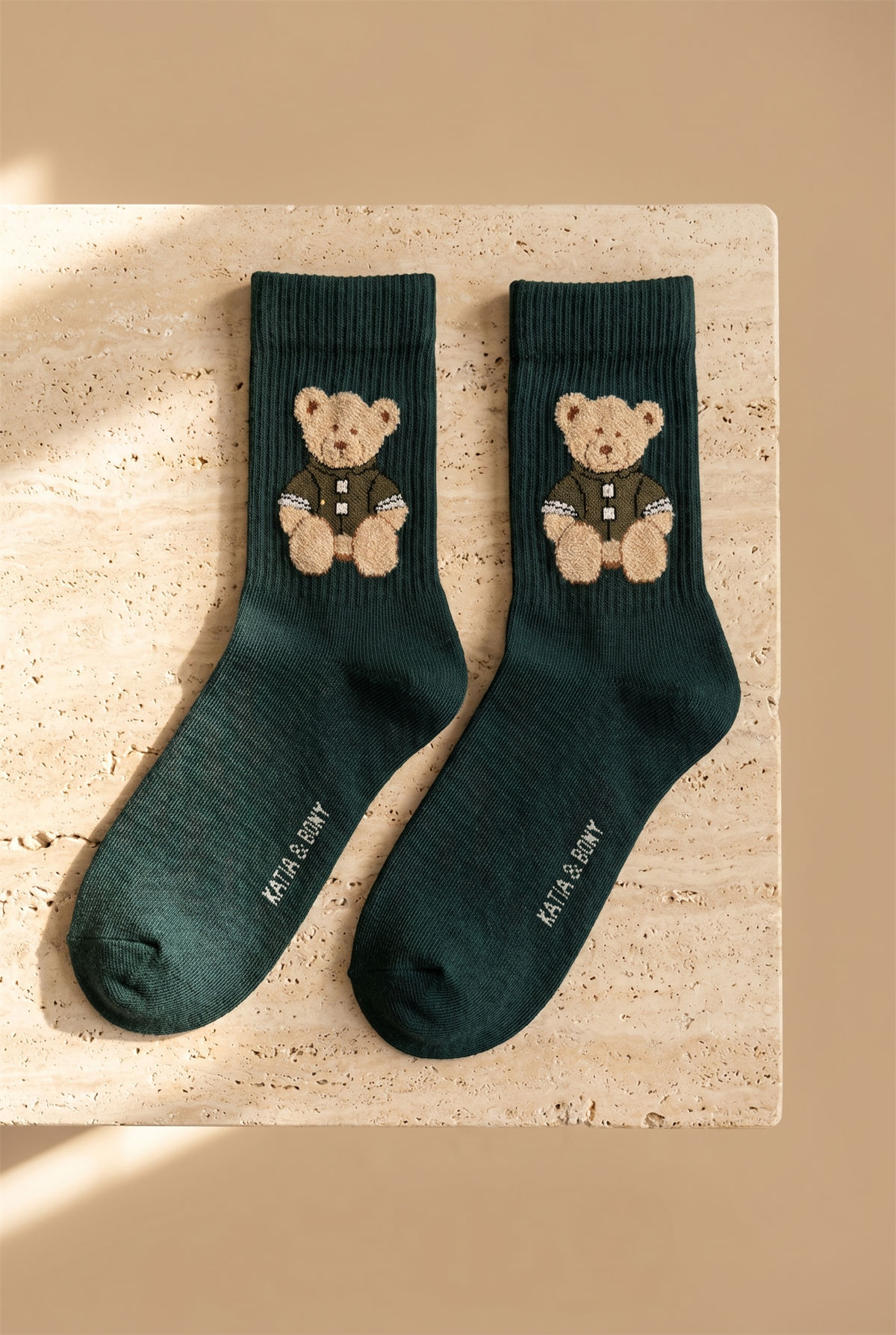 Unisex Teddy Desenli Soket Çorap Koyu Yeşil