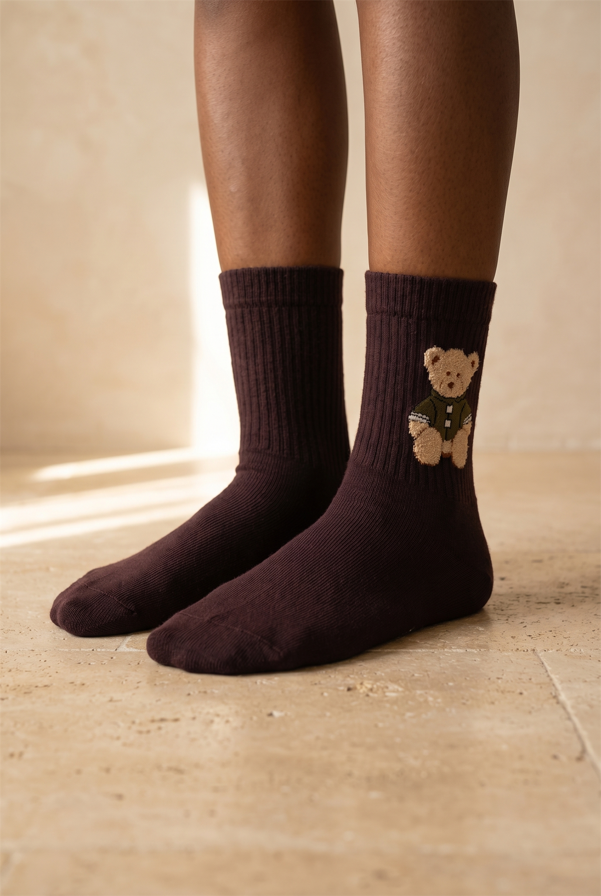 Unisex Teddy Desenli Soket Çorap Mor