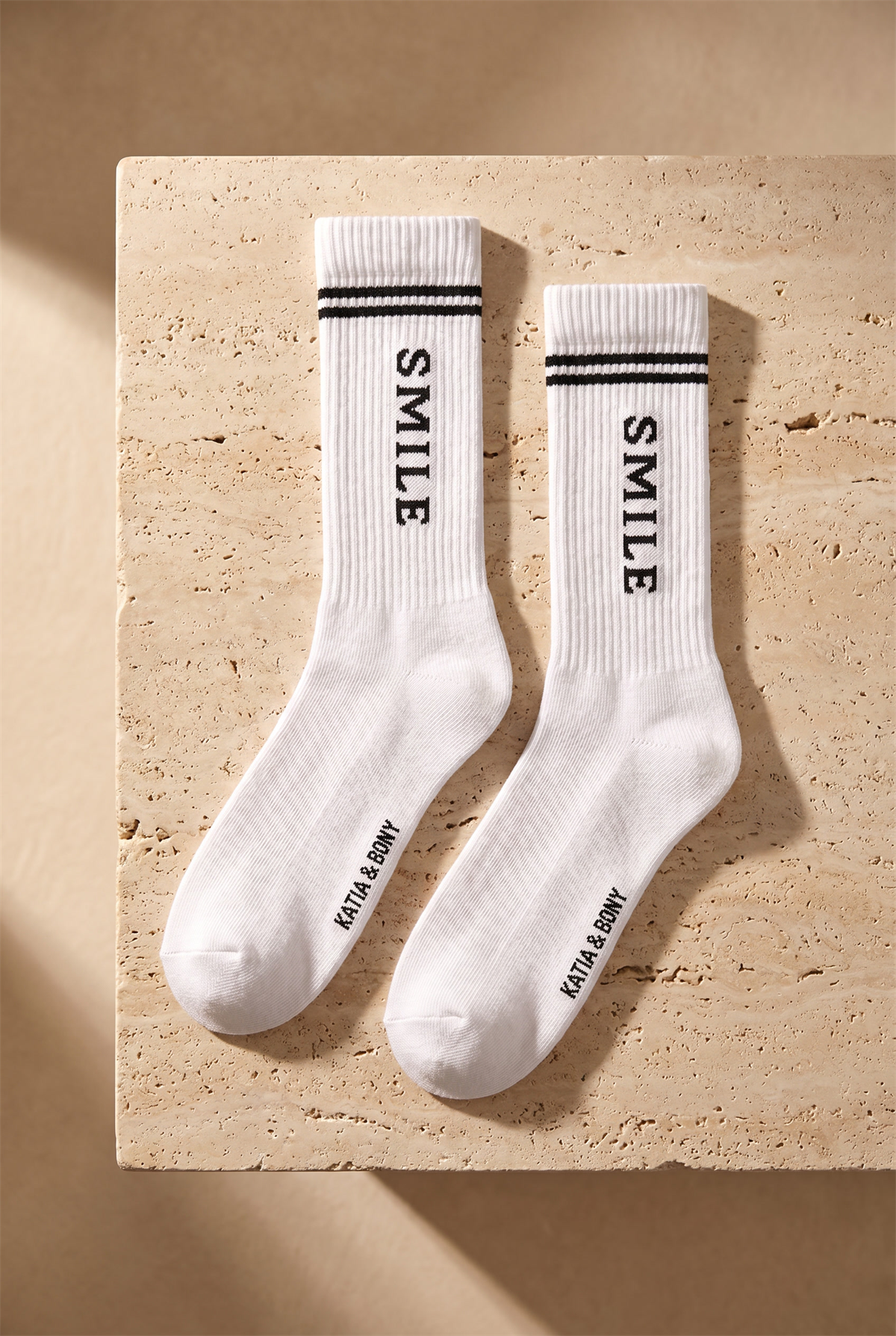 Unisex Yazı Baskılı Çizgili Beyaz 4lü Soket Çorap