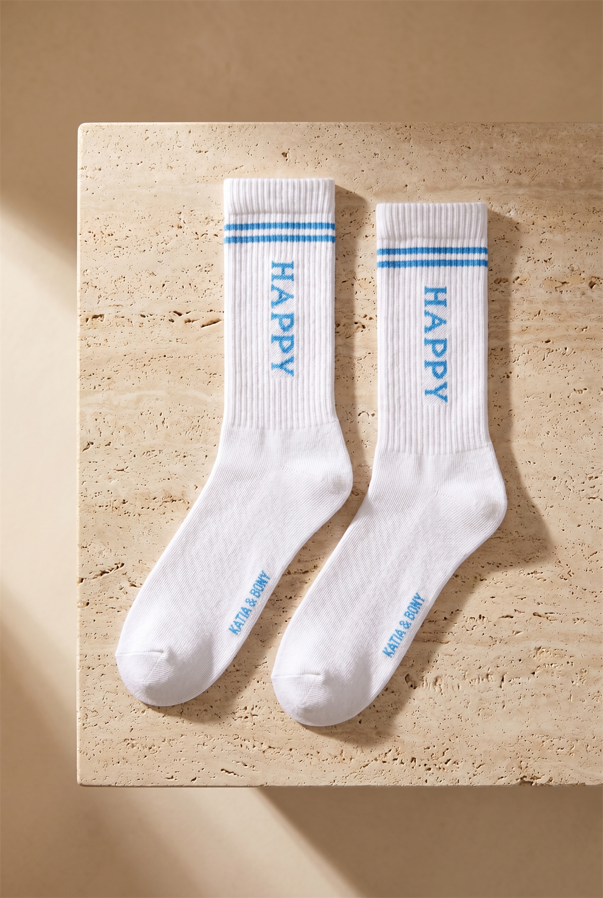 Unisex Yazı Baskılı Çizgili Beyaz 4lü Soket Çorap