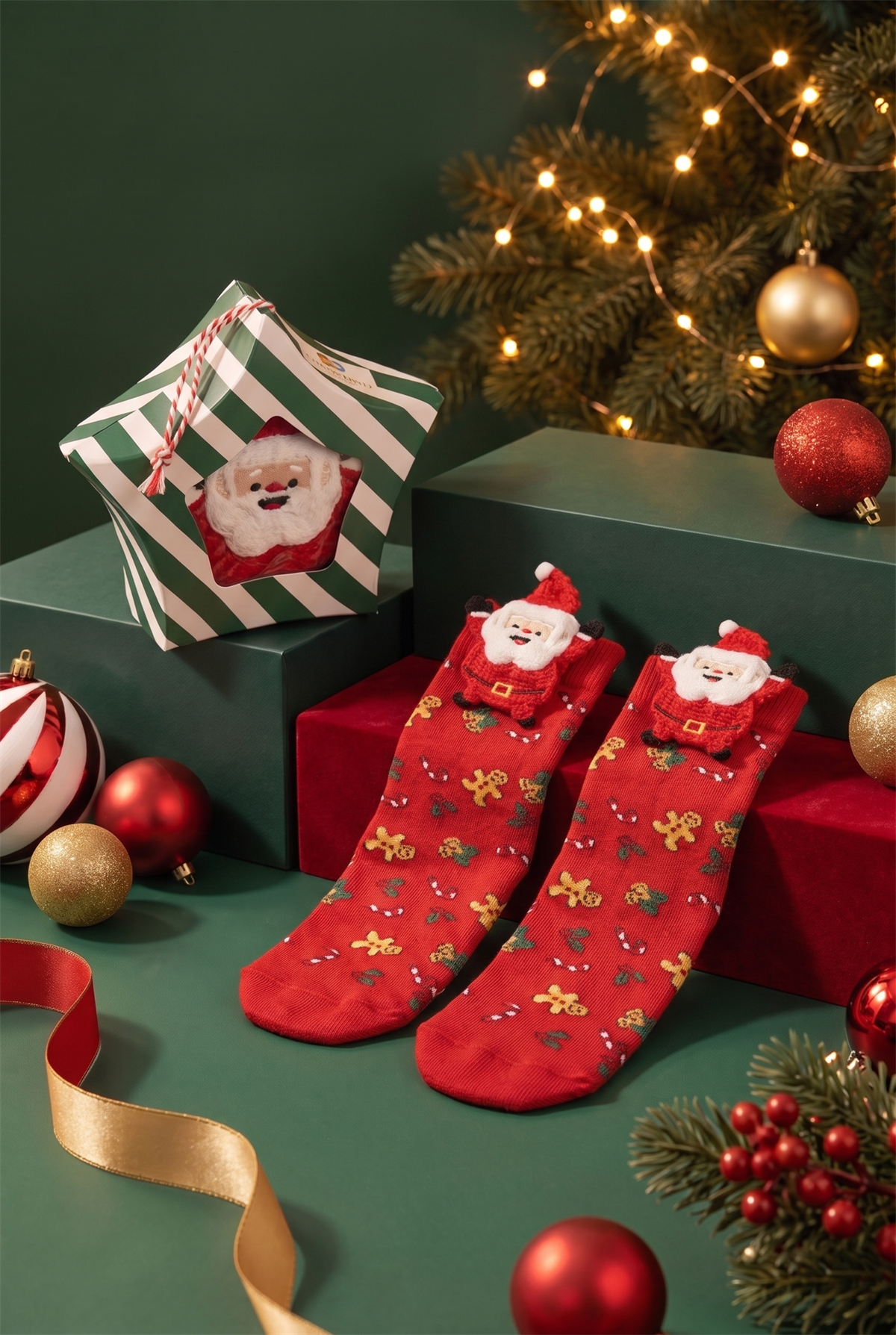 Boxed Chrıstmas Unısex Socks Wıth Accessorıes Multıcolored