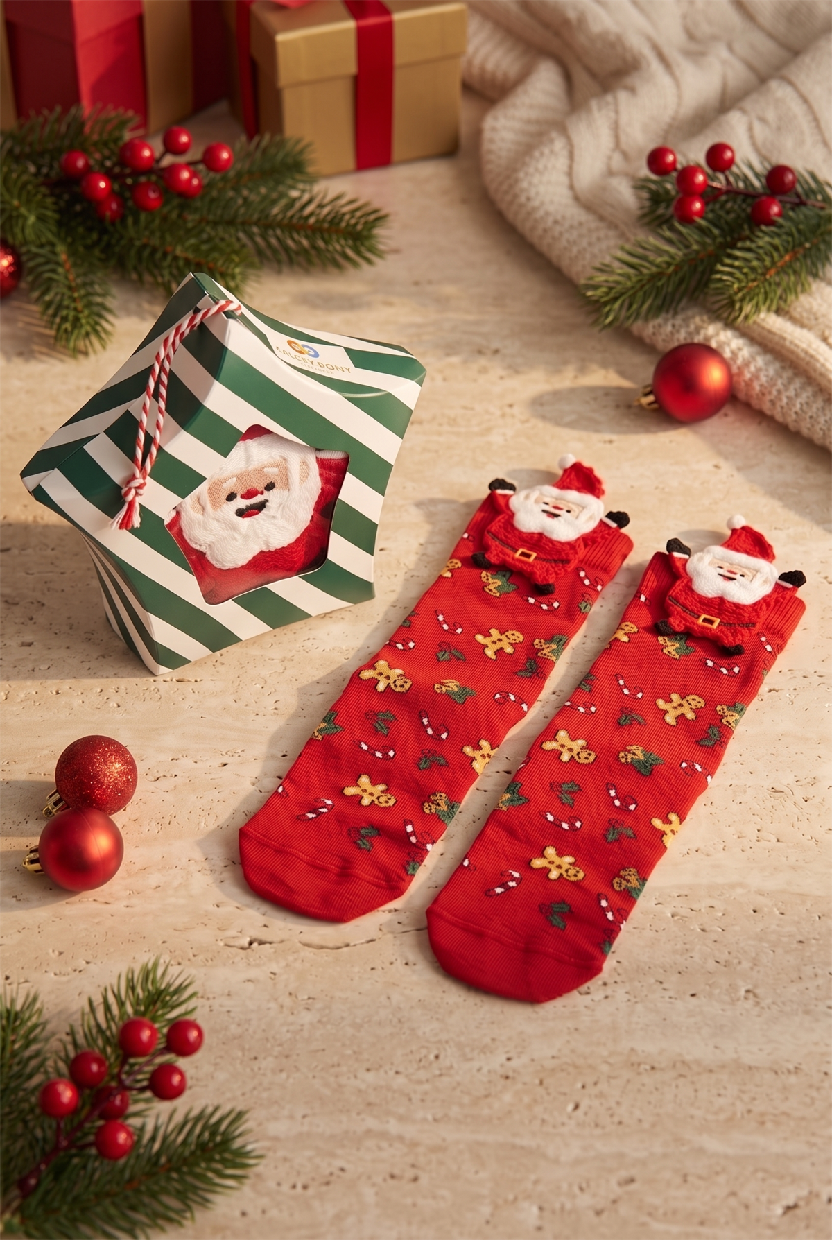 Boxed Chrıstmas Unısex Socks Wıth Accessorıes Multıcolored