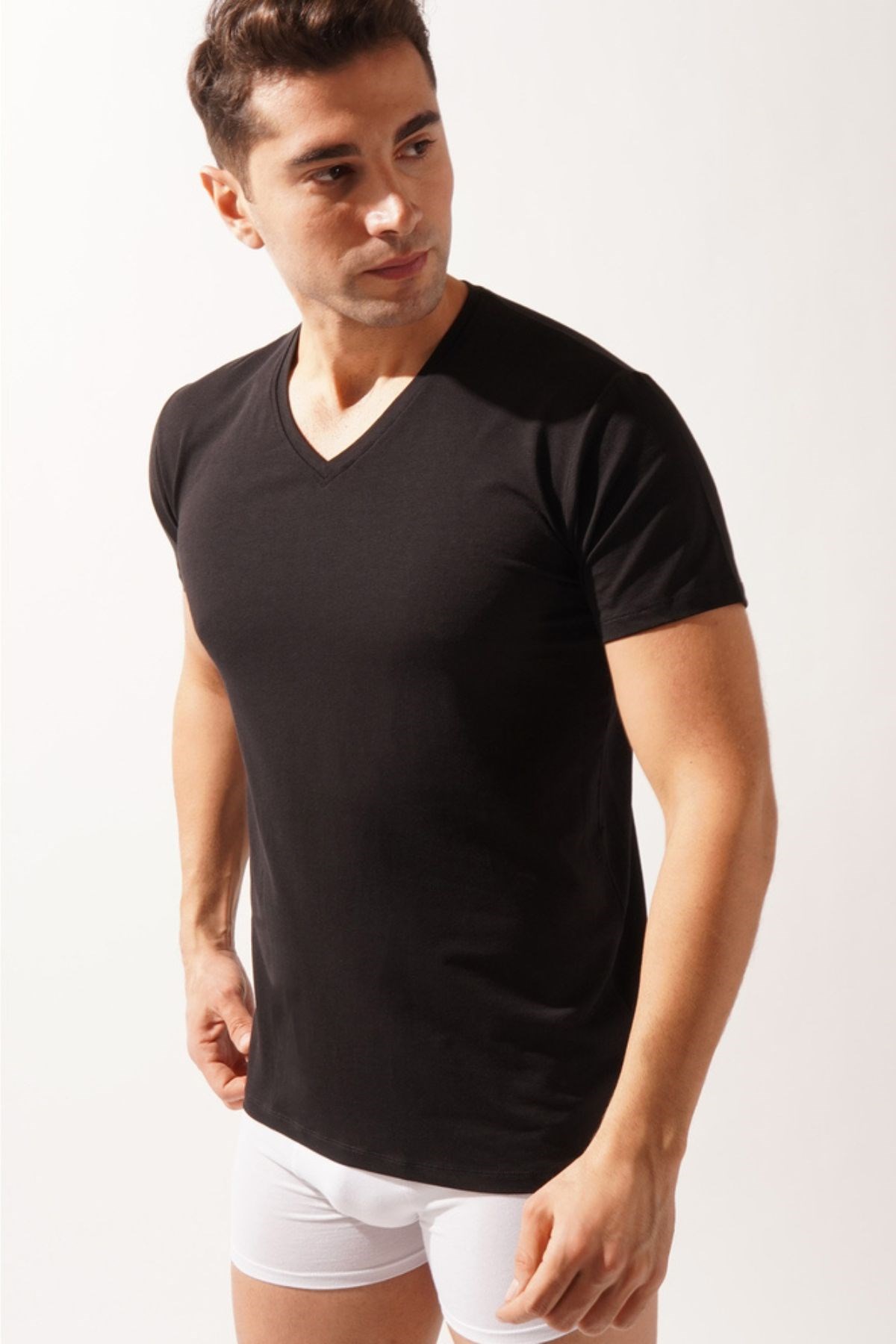 V Neck Basic Modal Mens Tank Top Black