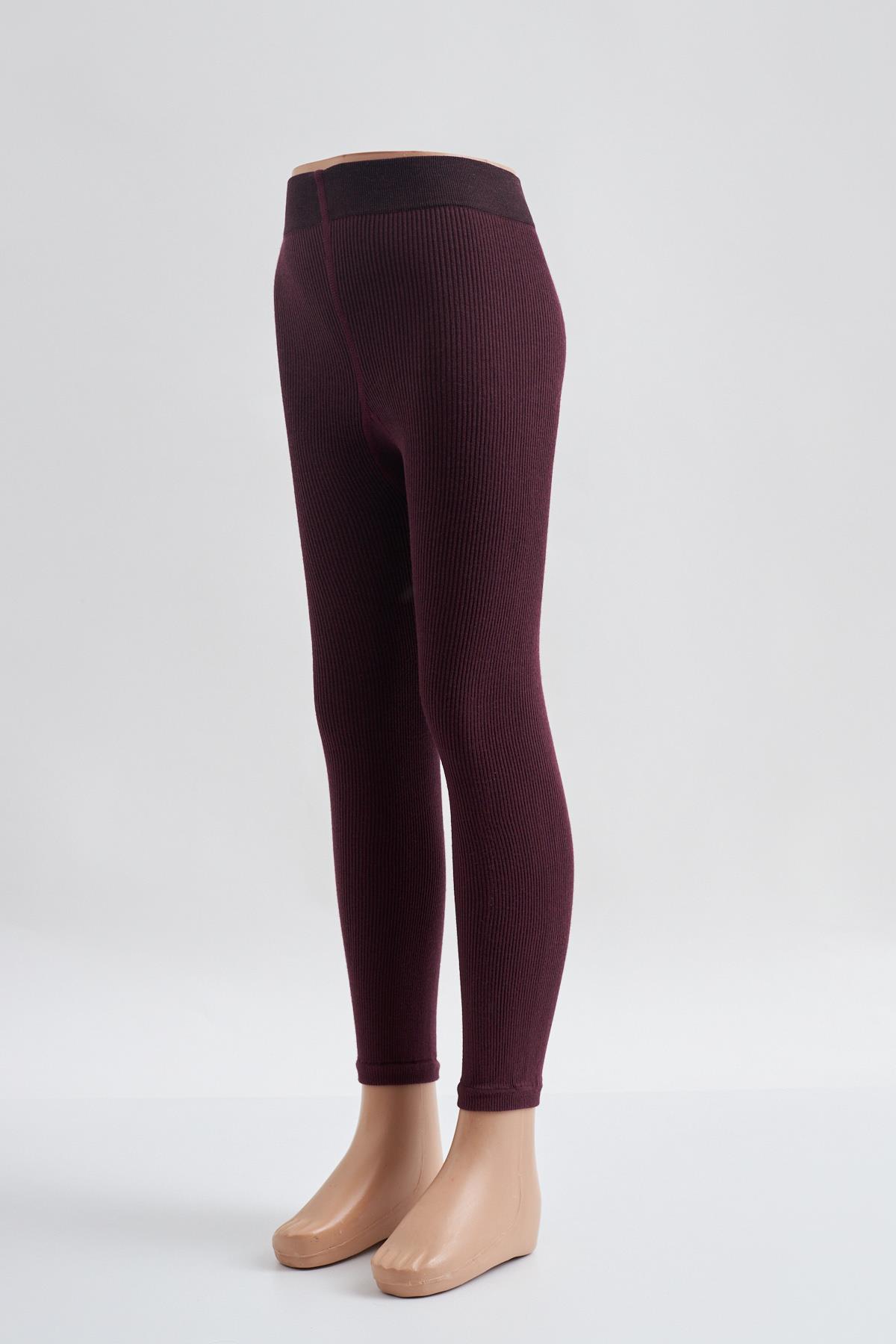 Viscose Striped Pattern Childrens Leggings Burgundy
