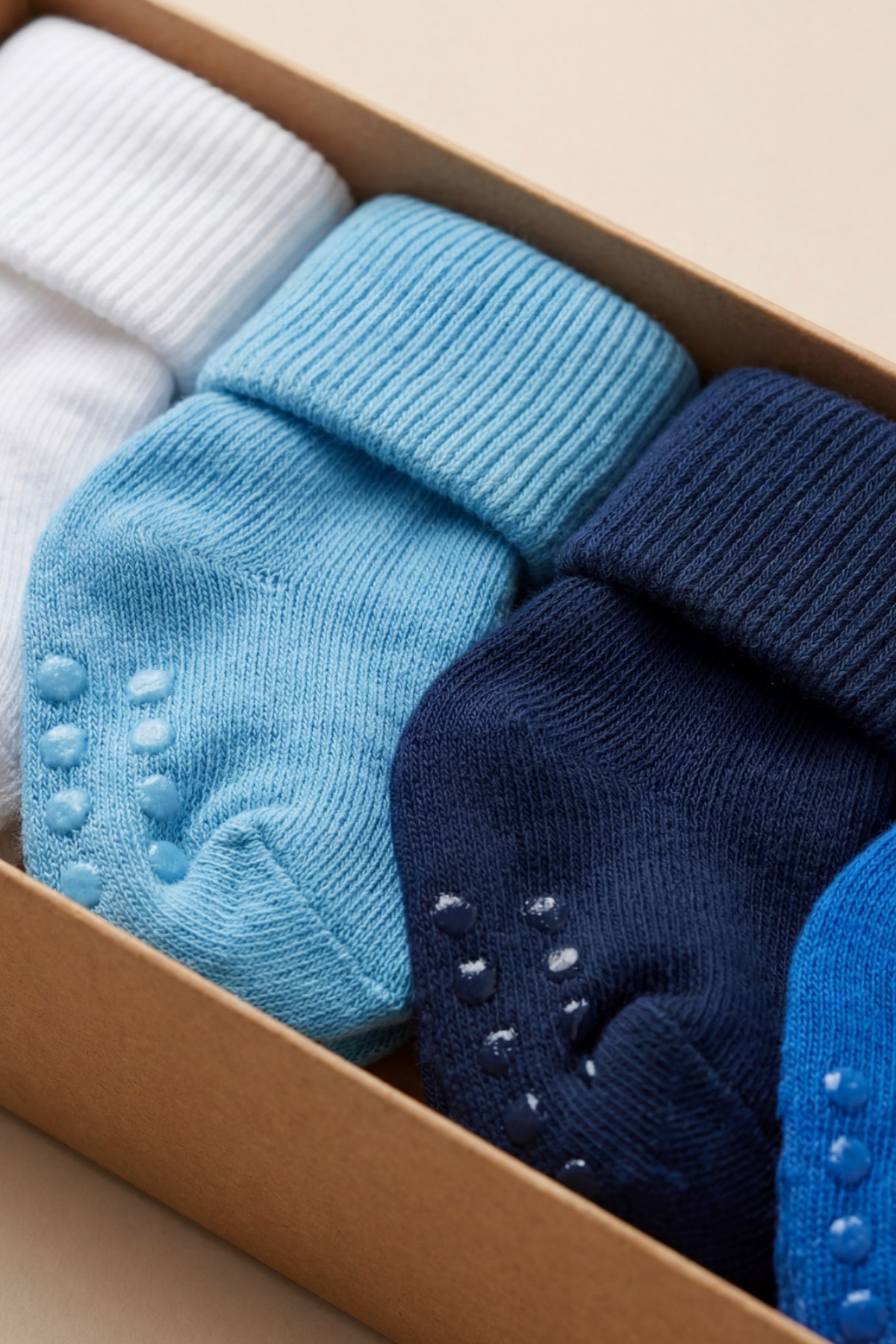 Yenideoğan 5li Organik Bebek Soket Çorap Mavi-Beyaz