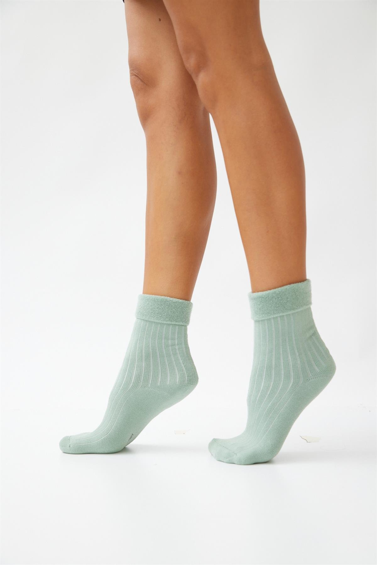 Womens Green Colored Towel Sock