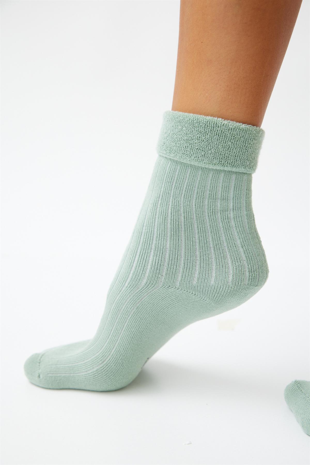Womens Green Colored Towel Sock