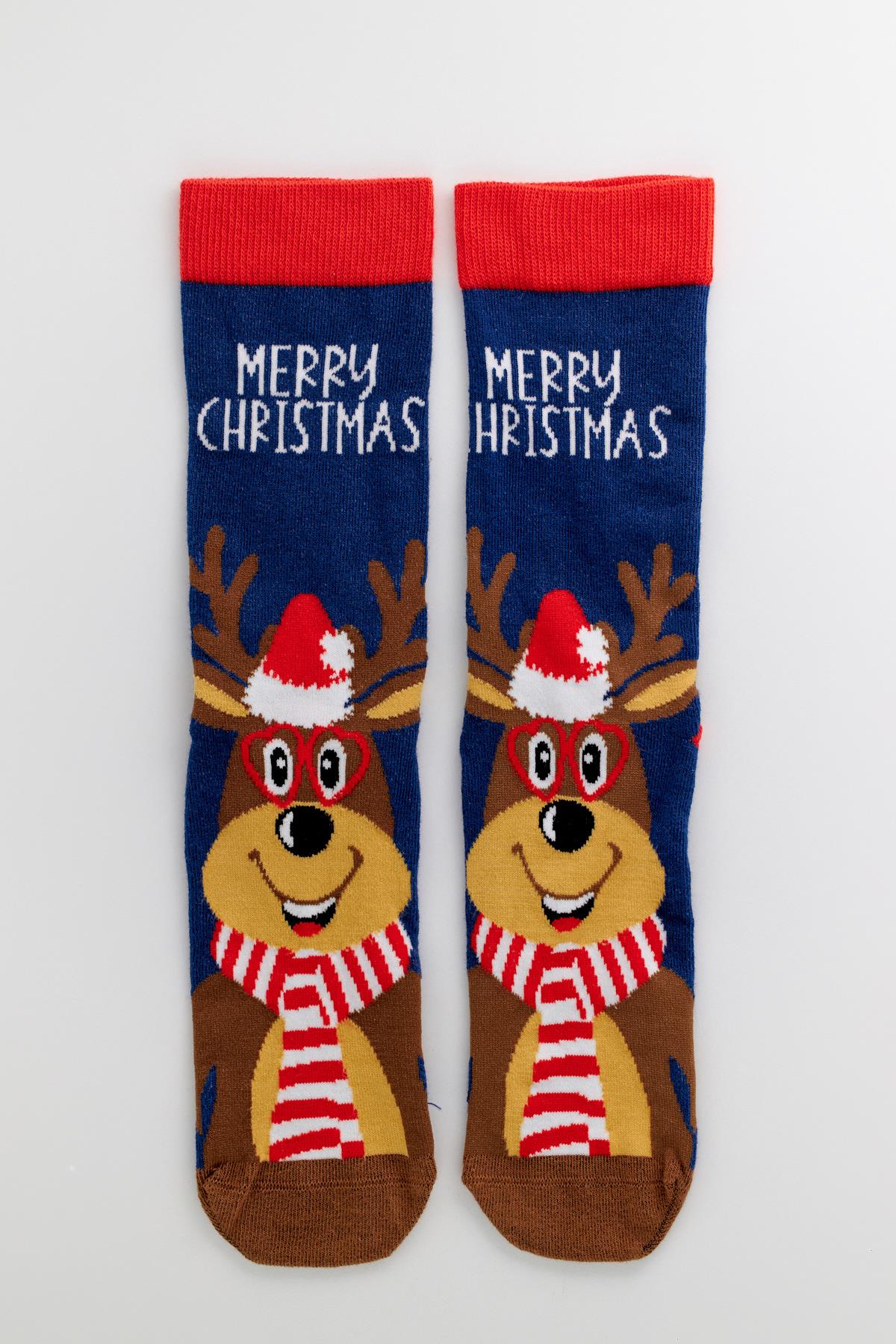 Yılbaşı Soket Çorap Lacivert- Kahverengi