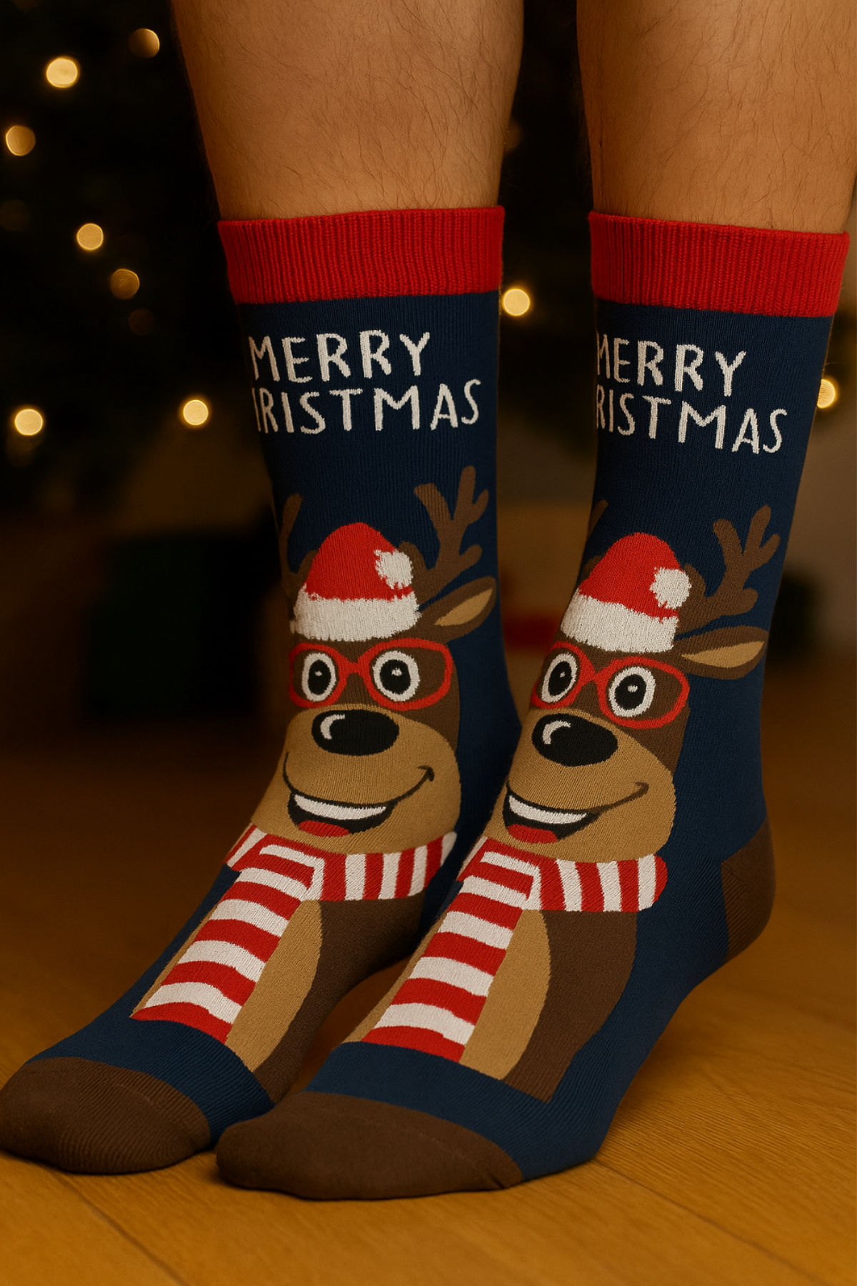 Yılbaşı Soket Çorap Lacivert- Kahverengi