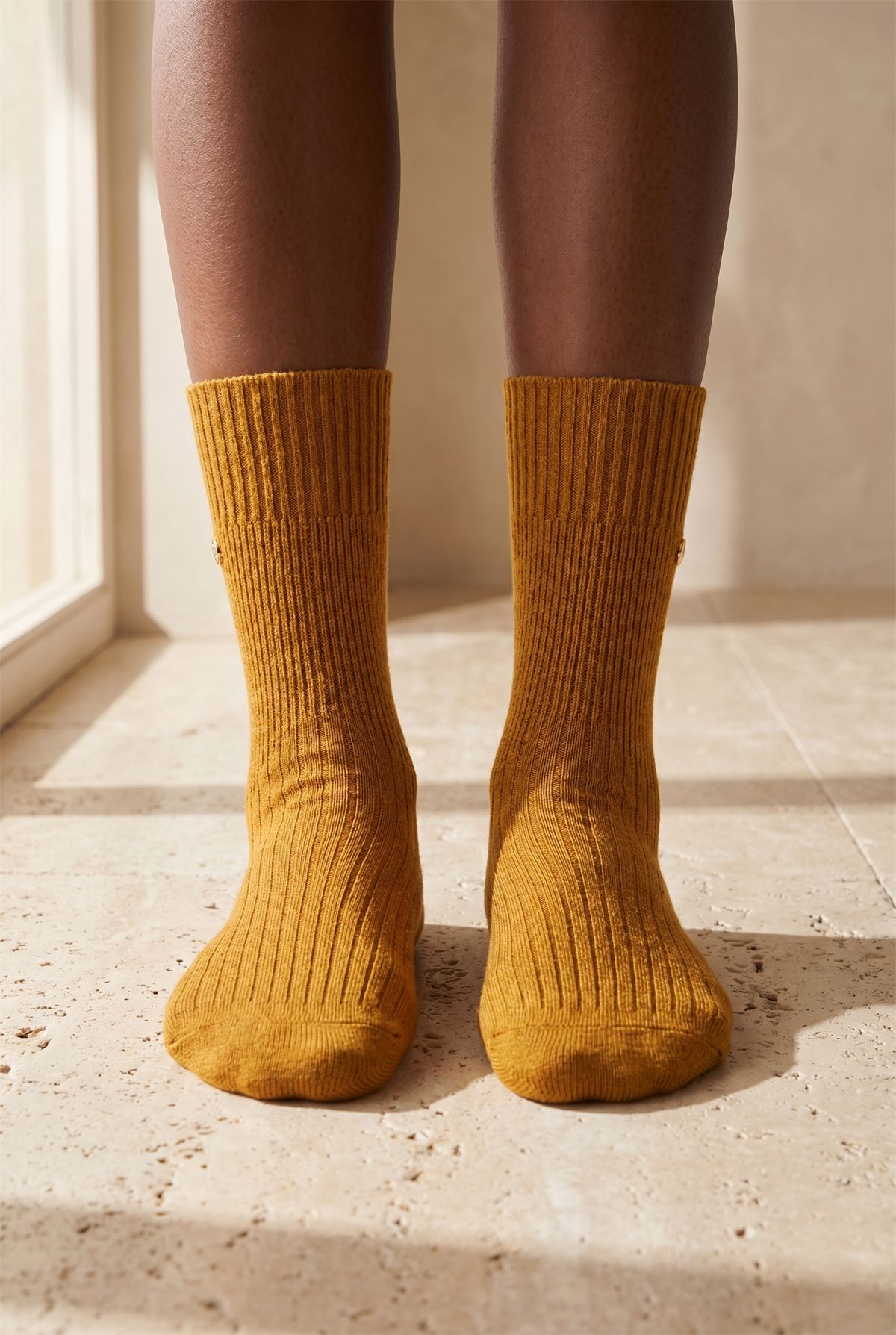 Zımba Detaylı Viskon Triko Soket Çorap Hardal