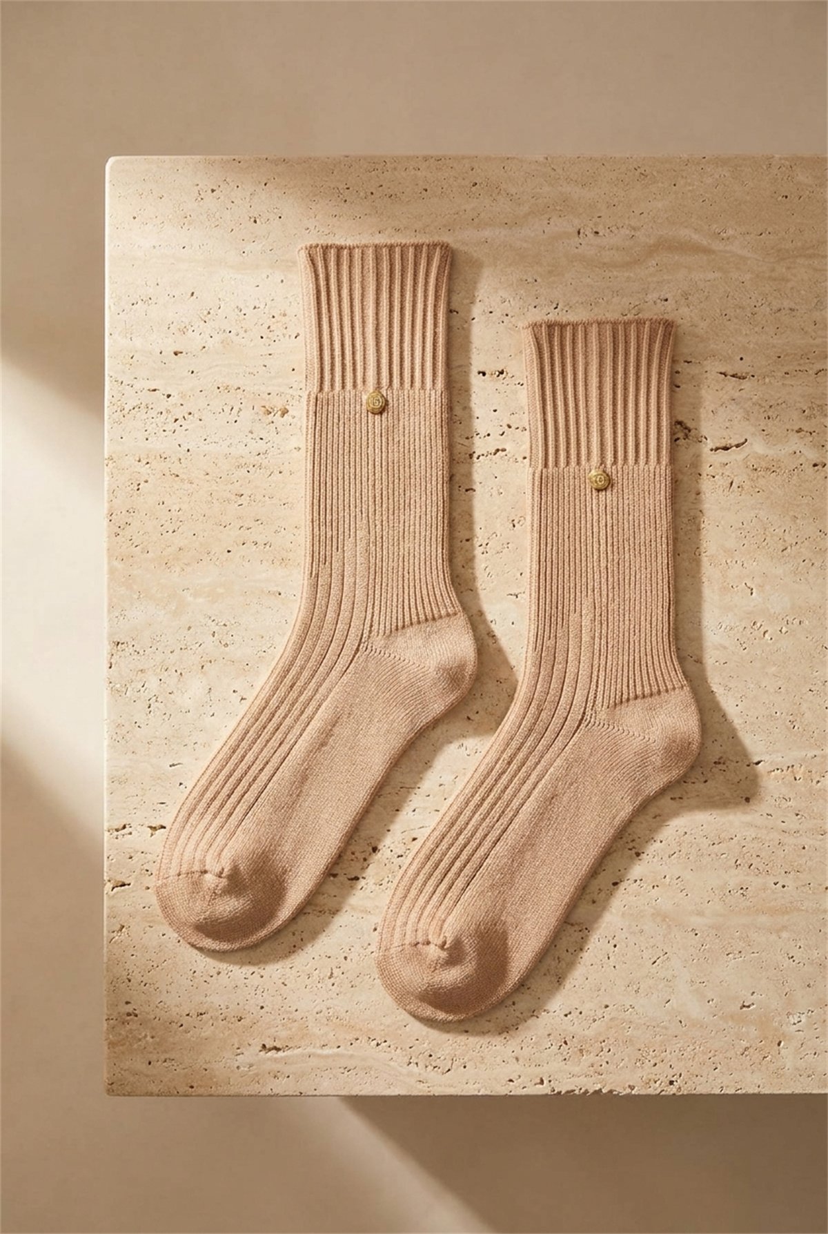 Zımba Detaylı Viskon Triko Soket Çorap Camel 
