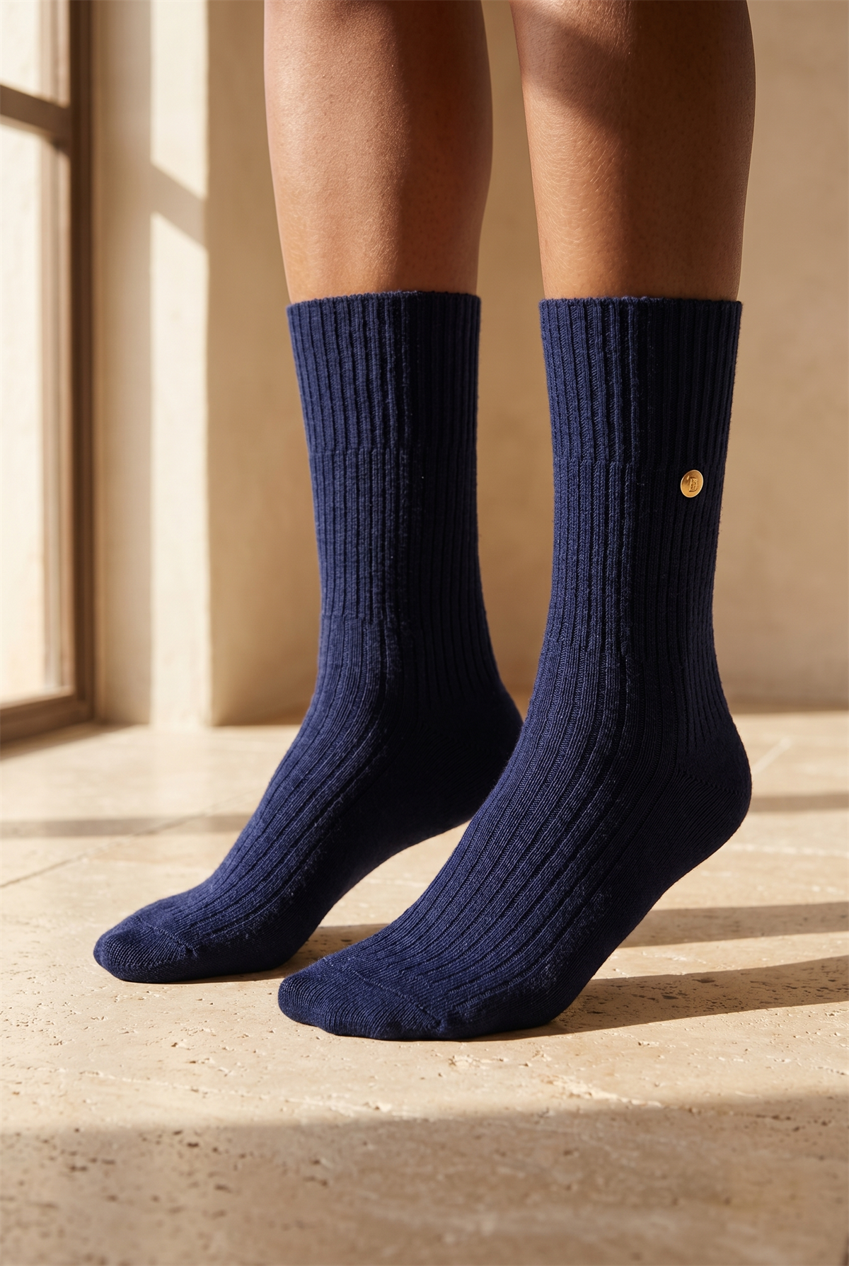 Zımba Detaylı Viskon Triko Soket Çorap Lacivert