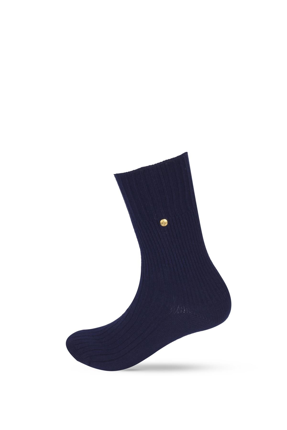 Navy Blue Viscon Knitted Sock with Staple Detail