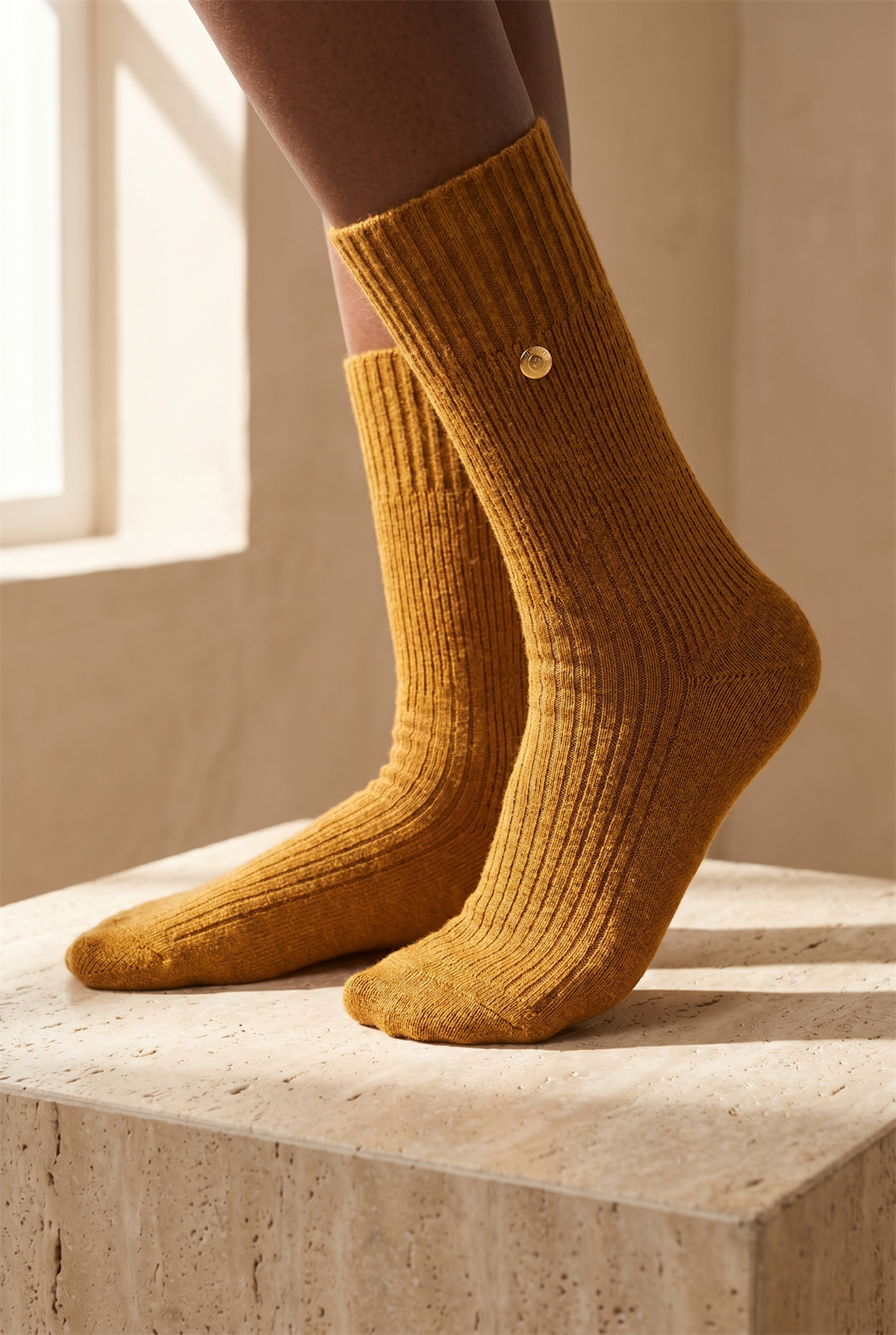 Zımba Detaylı Viskon Triko Soket Çorap Hardal