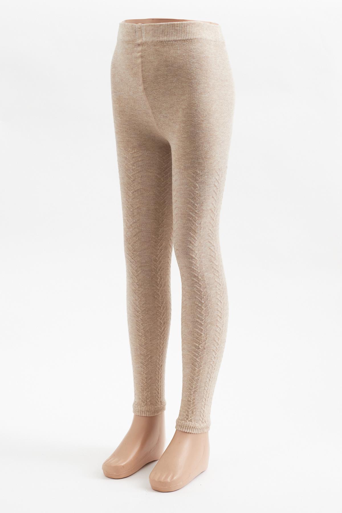 Chain Patterned Kids Leggings Beige Mix