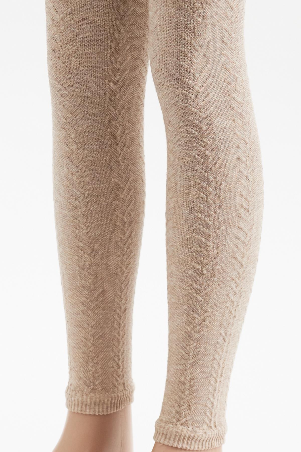 Chain Patterned Kids Leggings Beige Mix