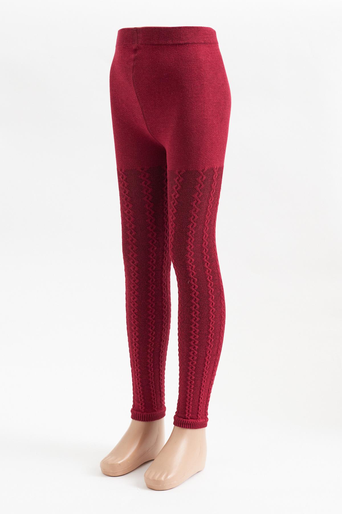 Chain Patterned Kids Leggings Burgundy