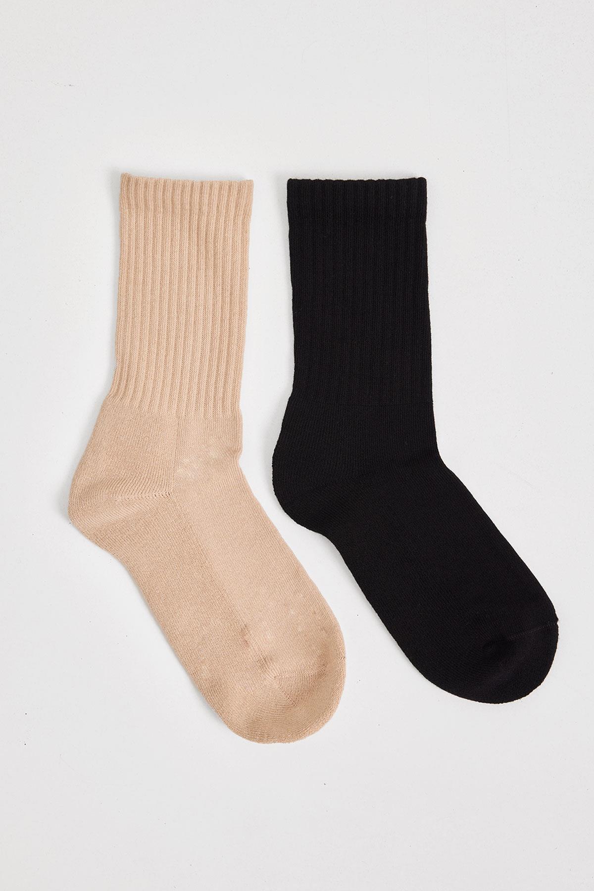 2'li Paket Kadın Soket Çorap Desenli