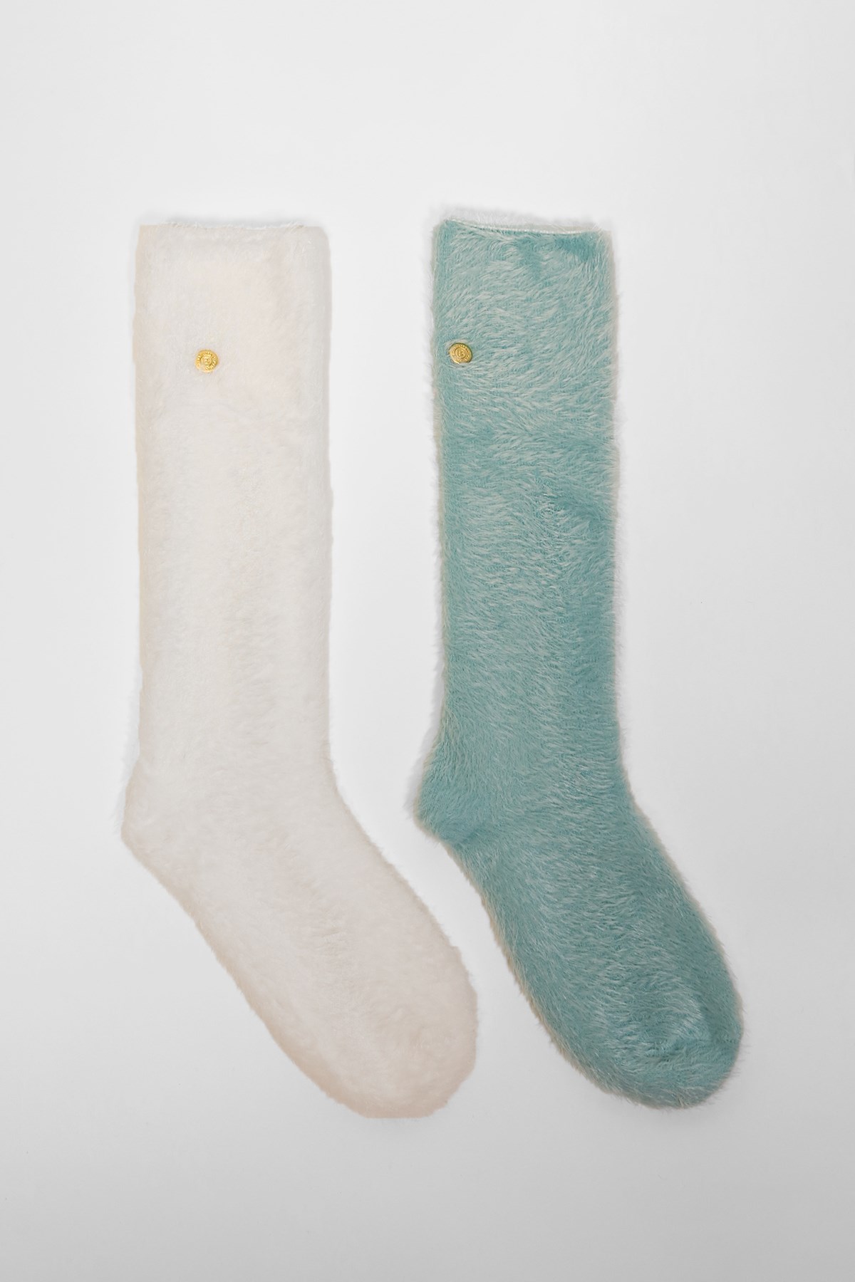 2'li Paket Soft Winter Kadın Soket Çorap Ekru/Yeşil