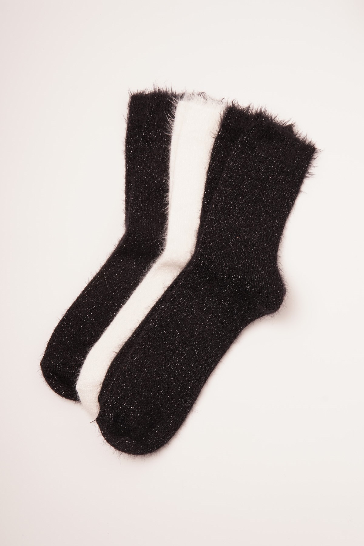 3 lü Paket Angora Kadın Soket Çorap Siyah/Beyaz