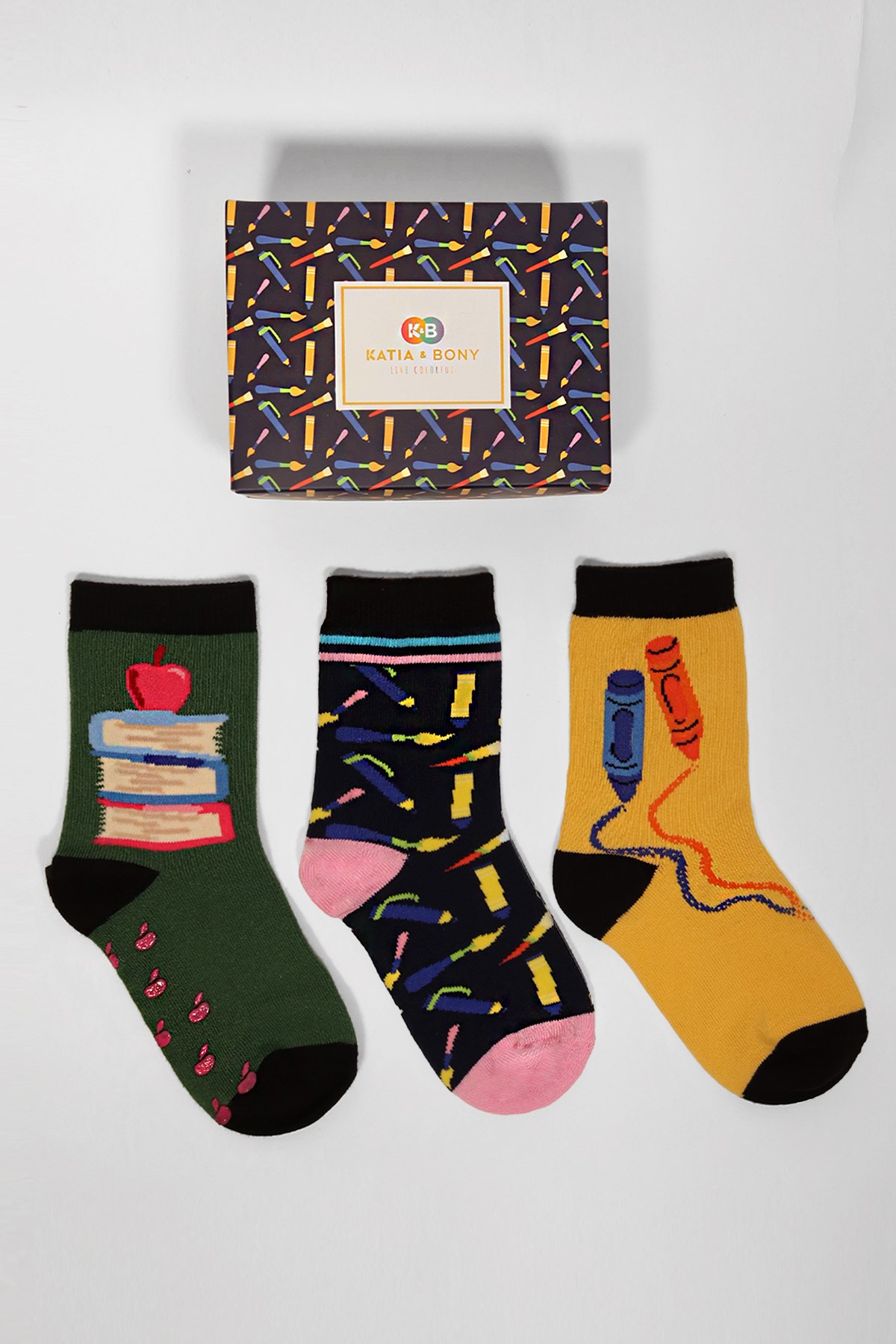 3'lü Paket Back To School Çocuk Soket Çorap Desenli