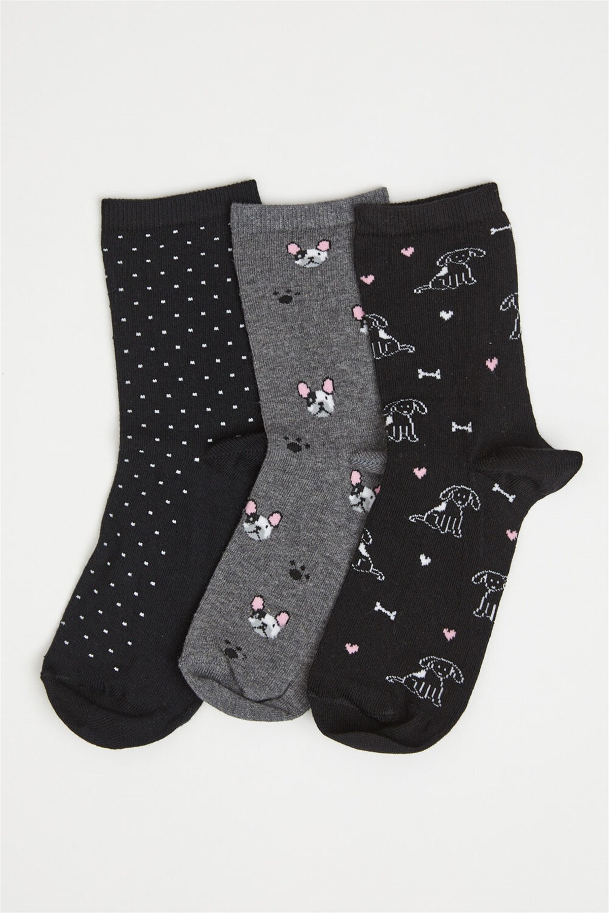 3'lü Paket Desenli Kadın Soket Çorap-Desenli