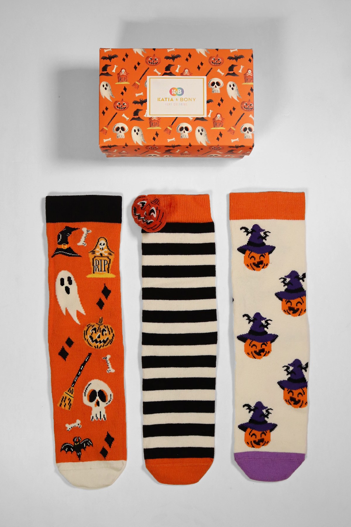 3'lü Paket Halloween Box Unisex Soket Çorap Desenli