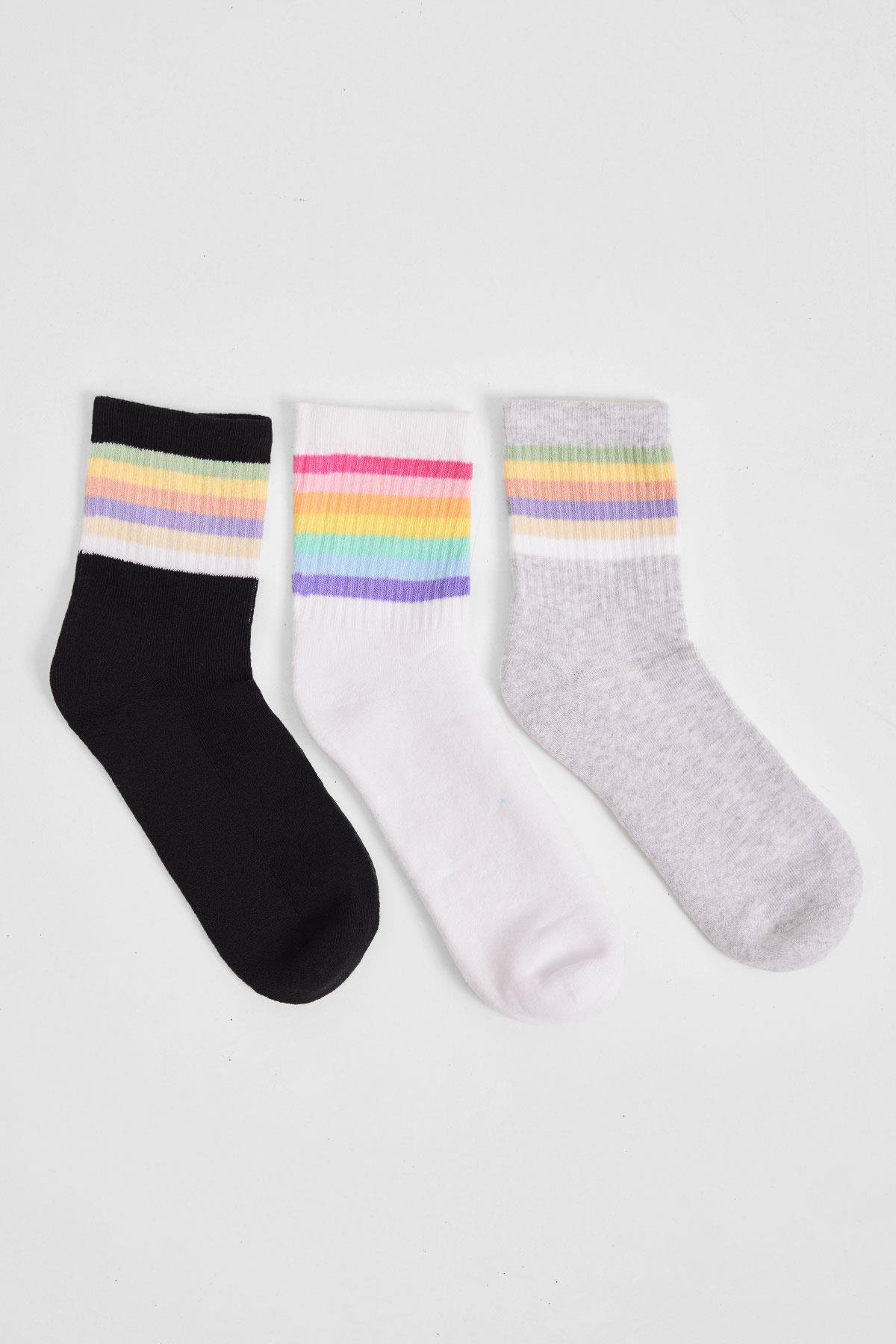3'lü Paket Kadın Soket Çorap Desenli