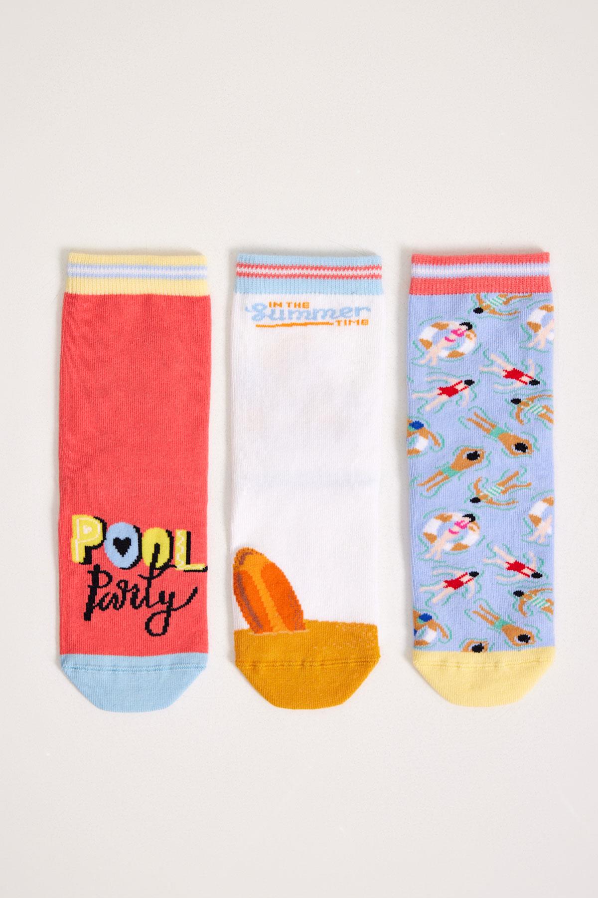 3'lü Paket Pool Party Erkek Çocuk Soket Çorap Desenli