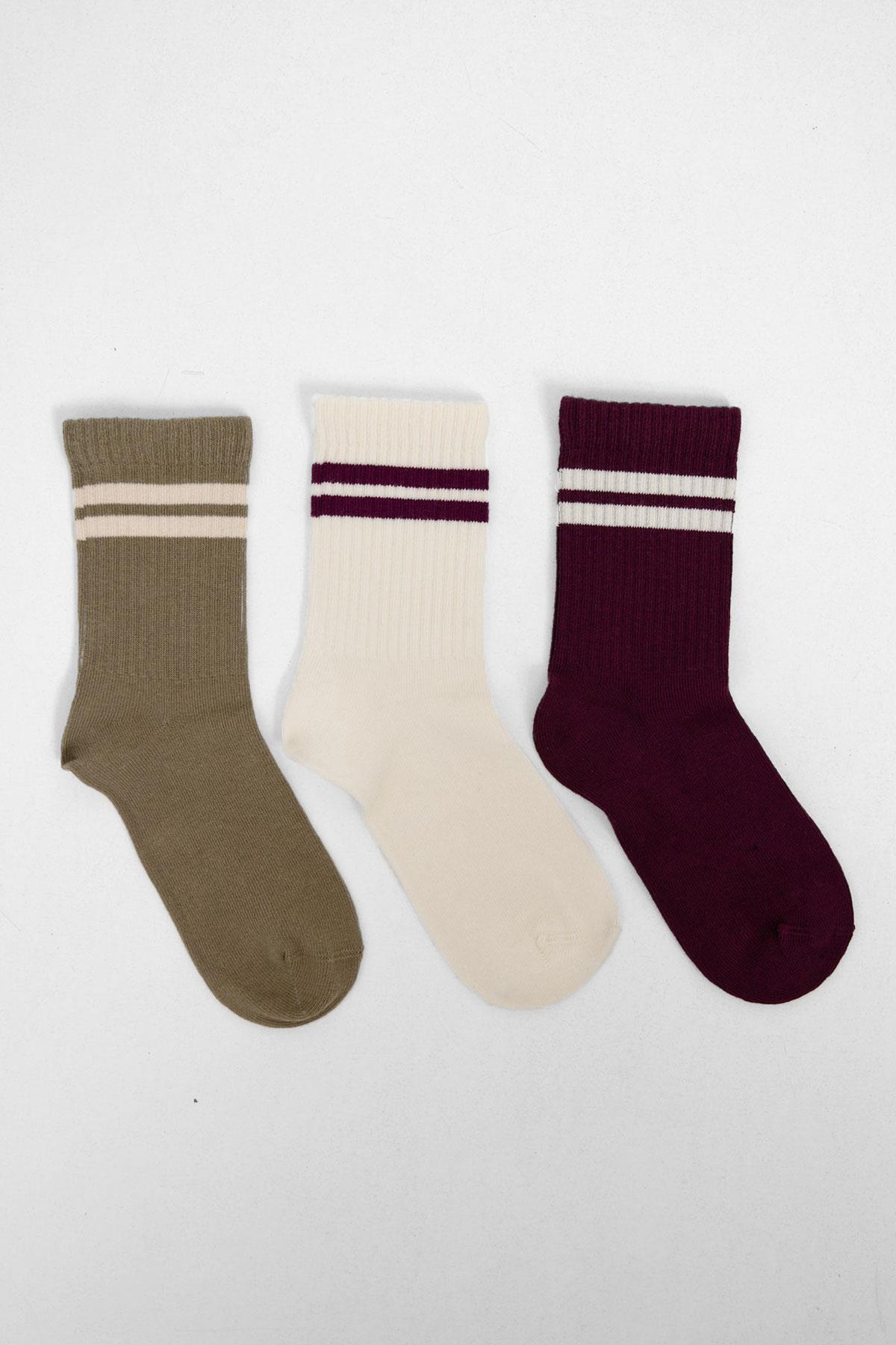 3'lü Paket Şeritli Erkek Çocuk Soket Çorap