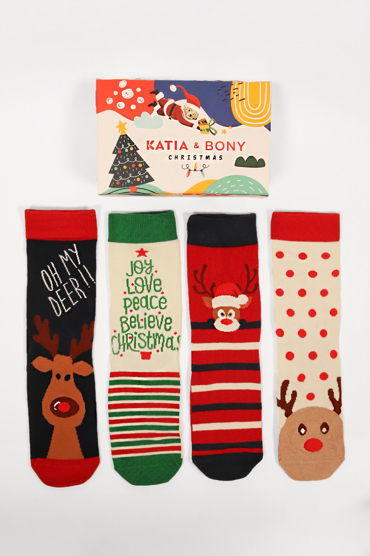 4'lü Paket New Year Box Unisex Art Soket Çorap Desenli