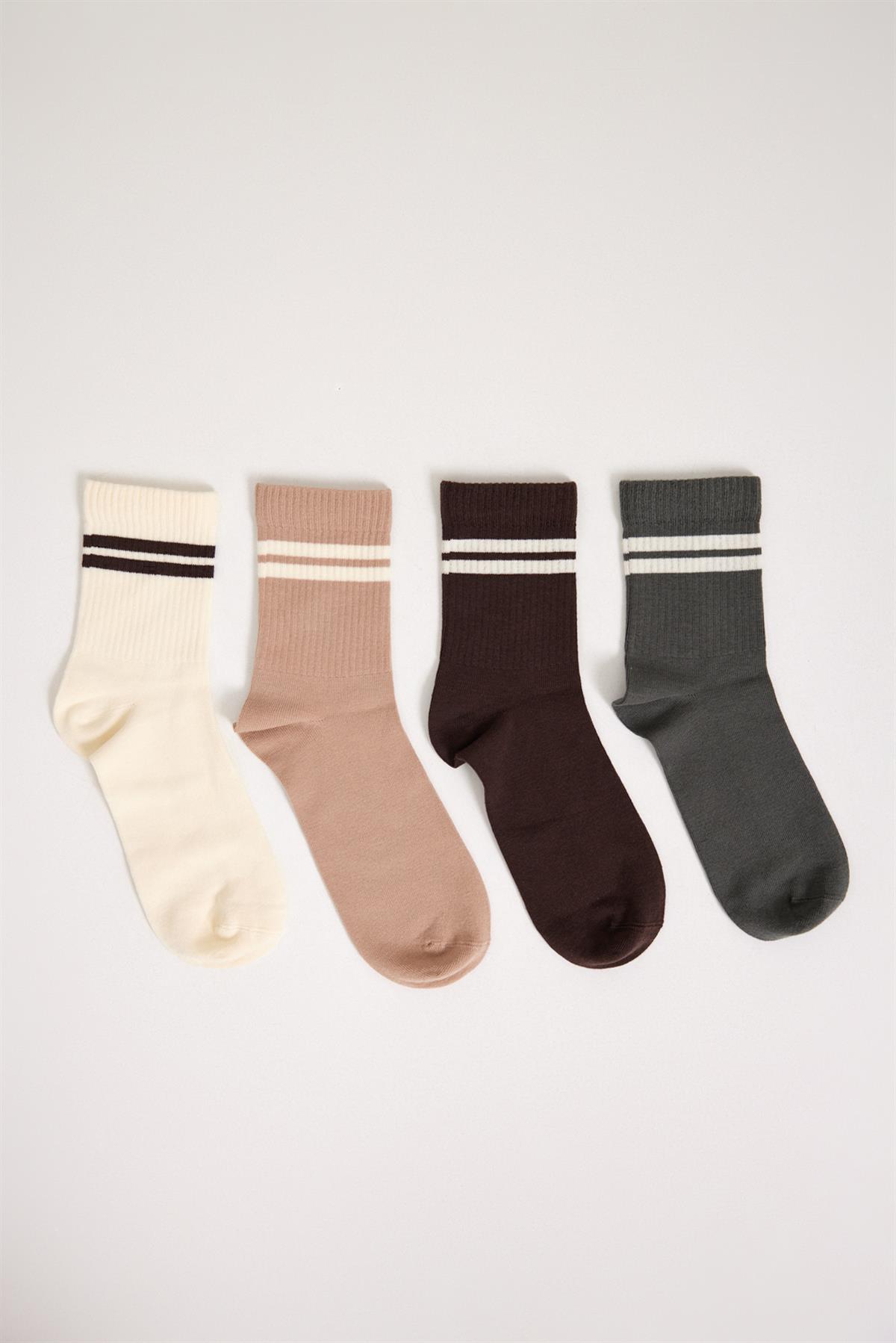 4'lü Paket Şeritli Erkek Spor Soket Çorap