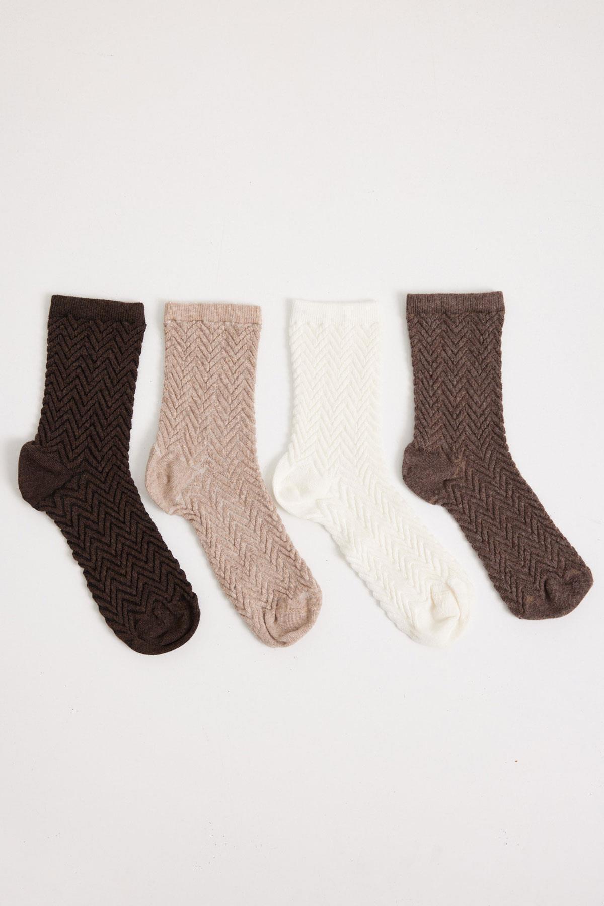 5'li Paket Kadın  Soket Çorap Desenli