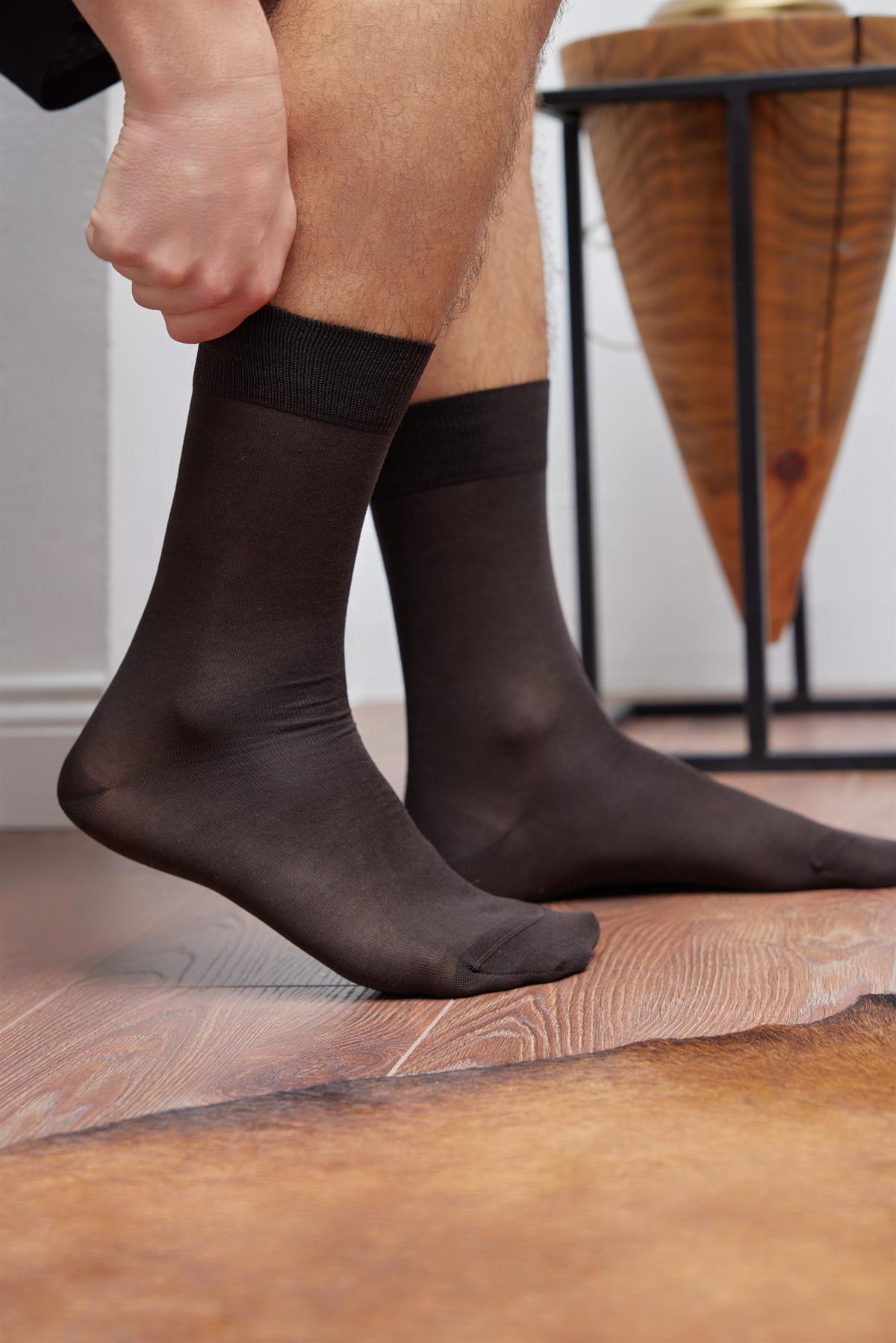 Merserize Erkek Soket Çorap Kahverengi