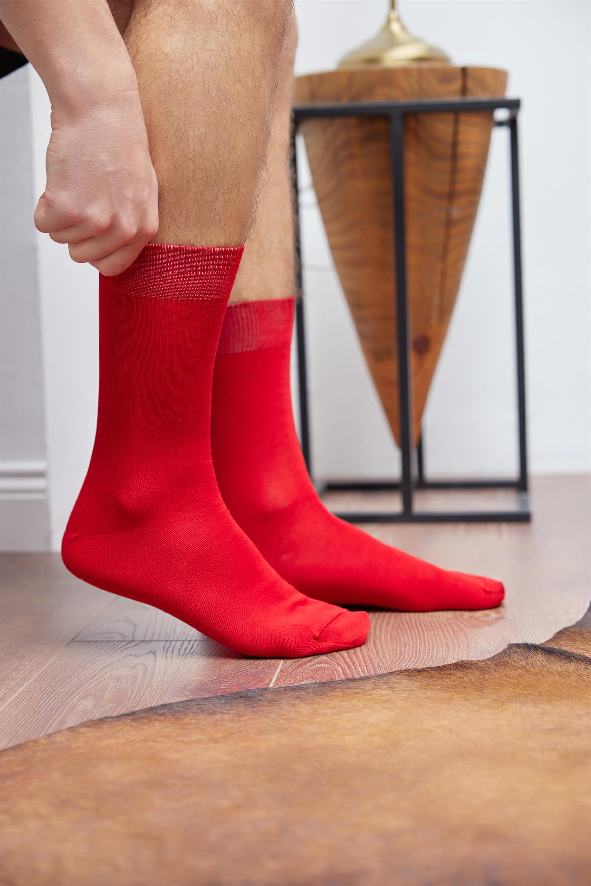 Merserize Erkek Soket Çorap Kırmızı